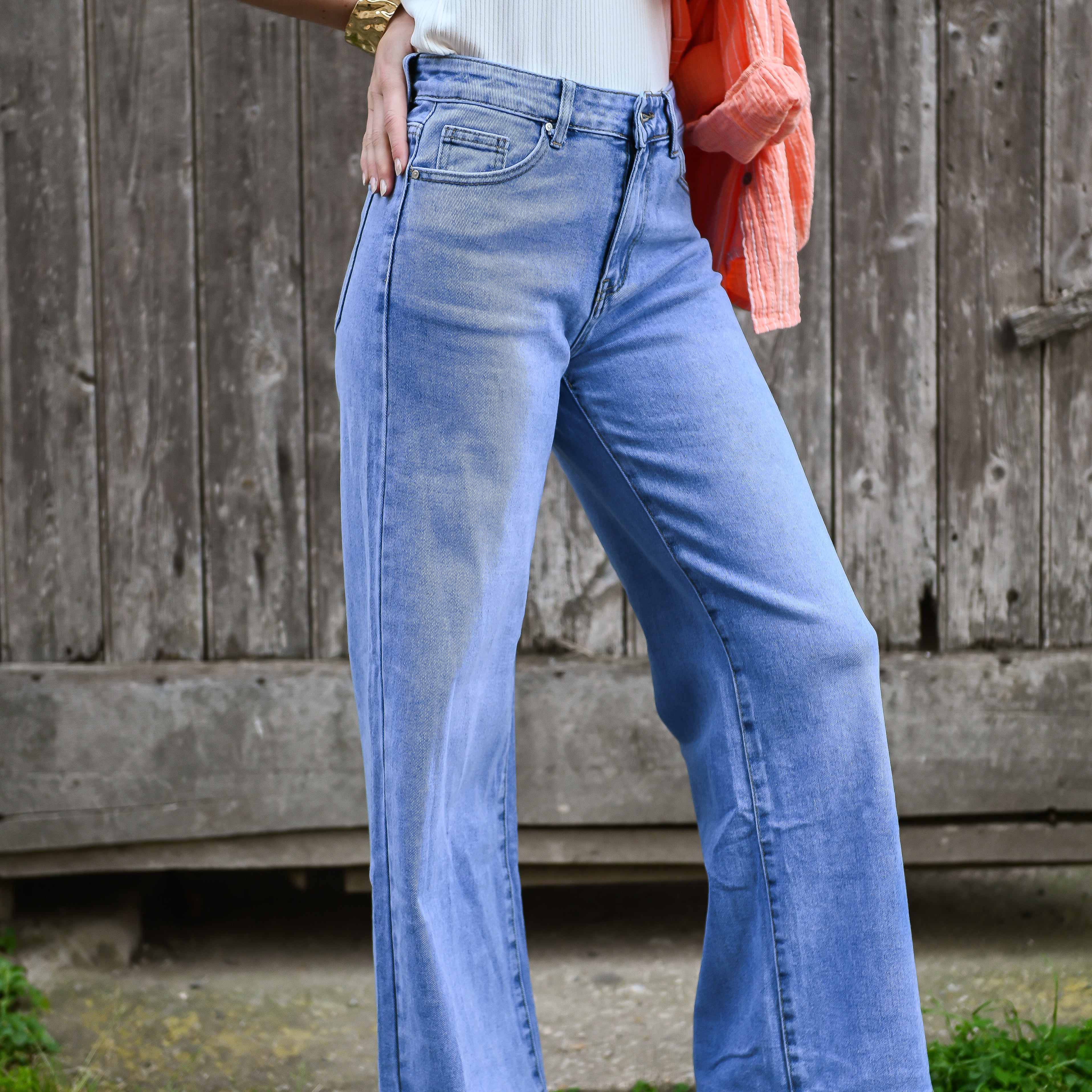 Jean Wide leg bleu clair femme revers