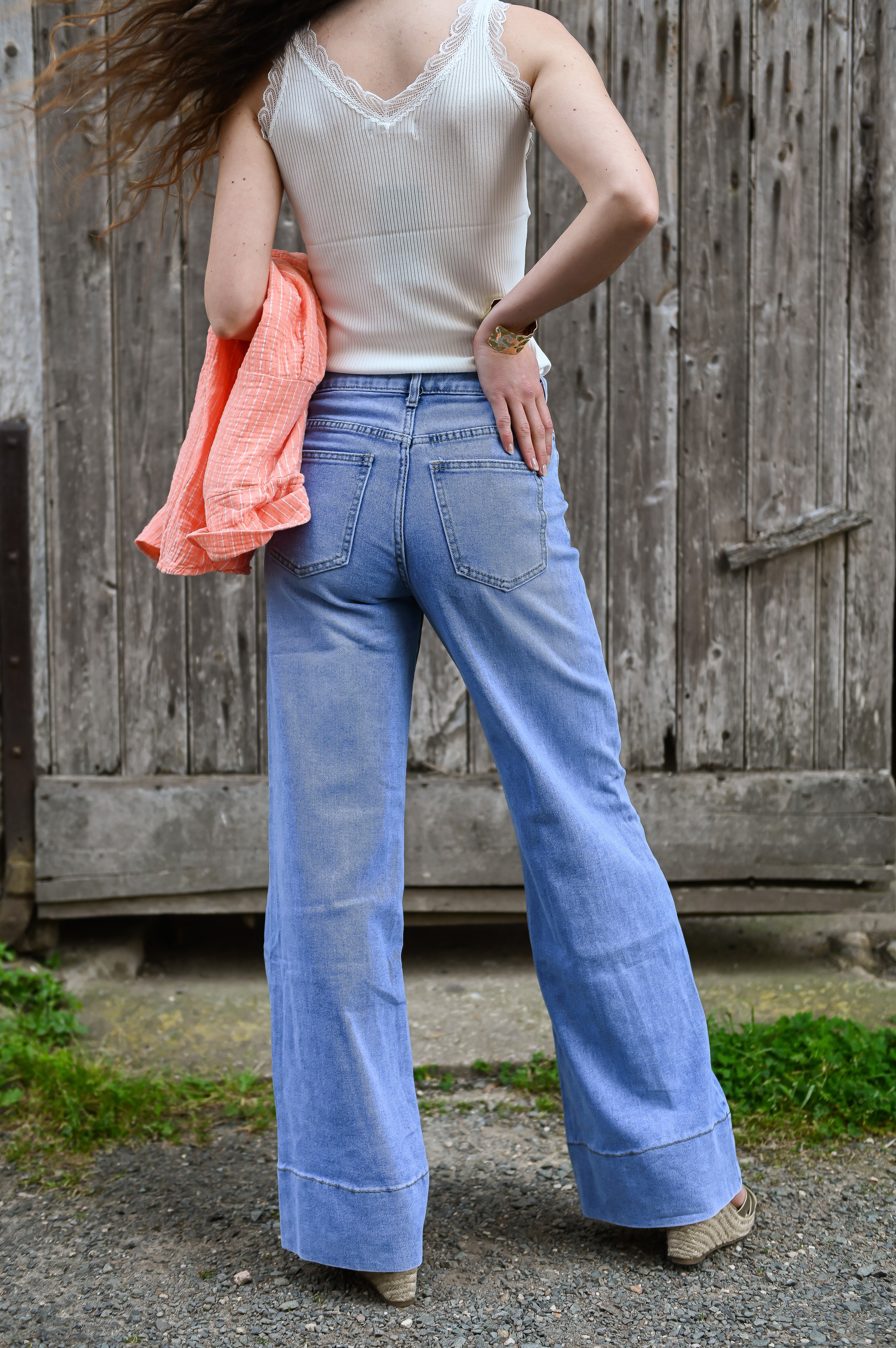 Jean Wide leg bleu clair femme revers