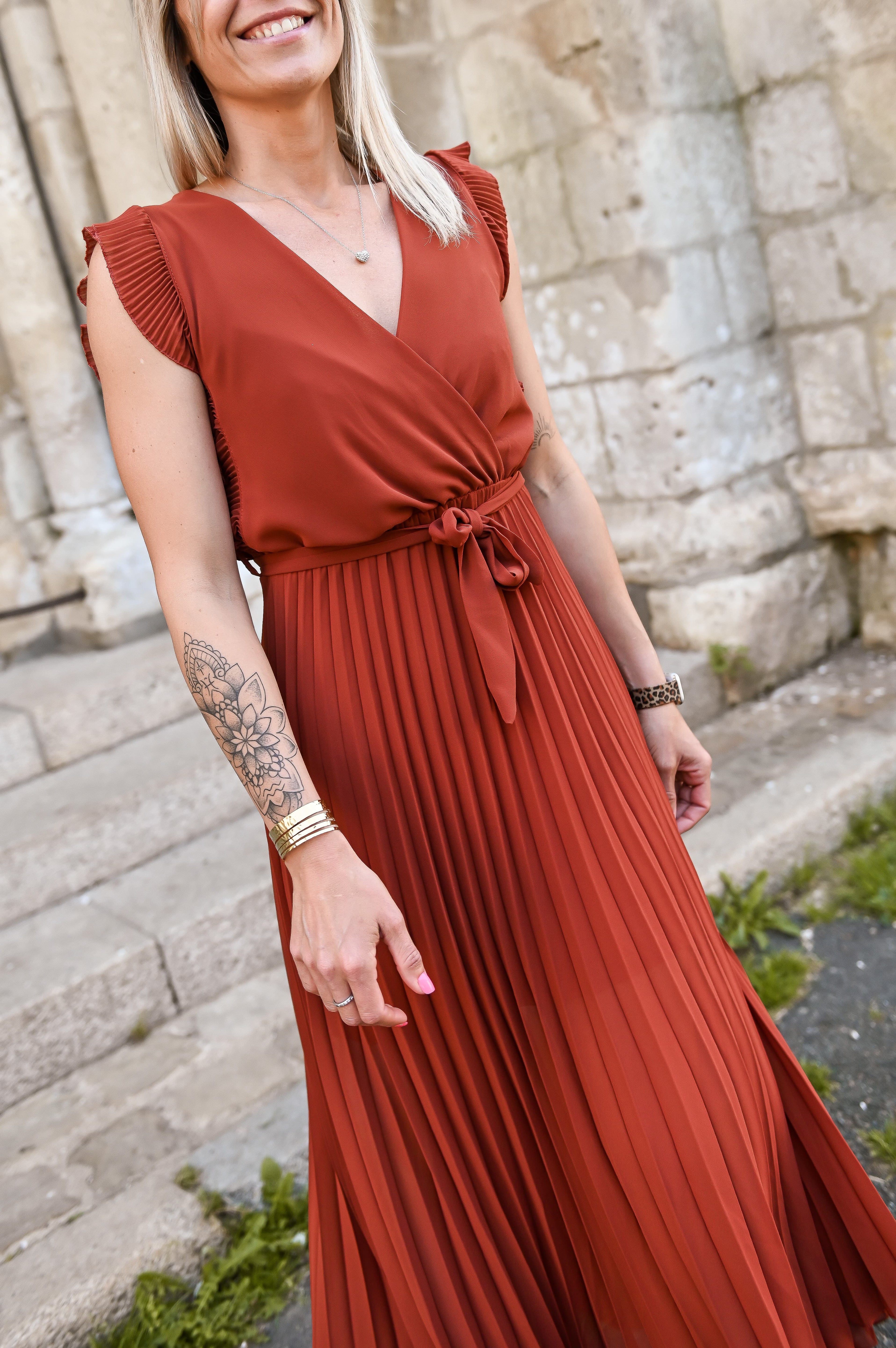 Robe longue plissée Terracotta