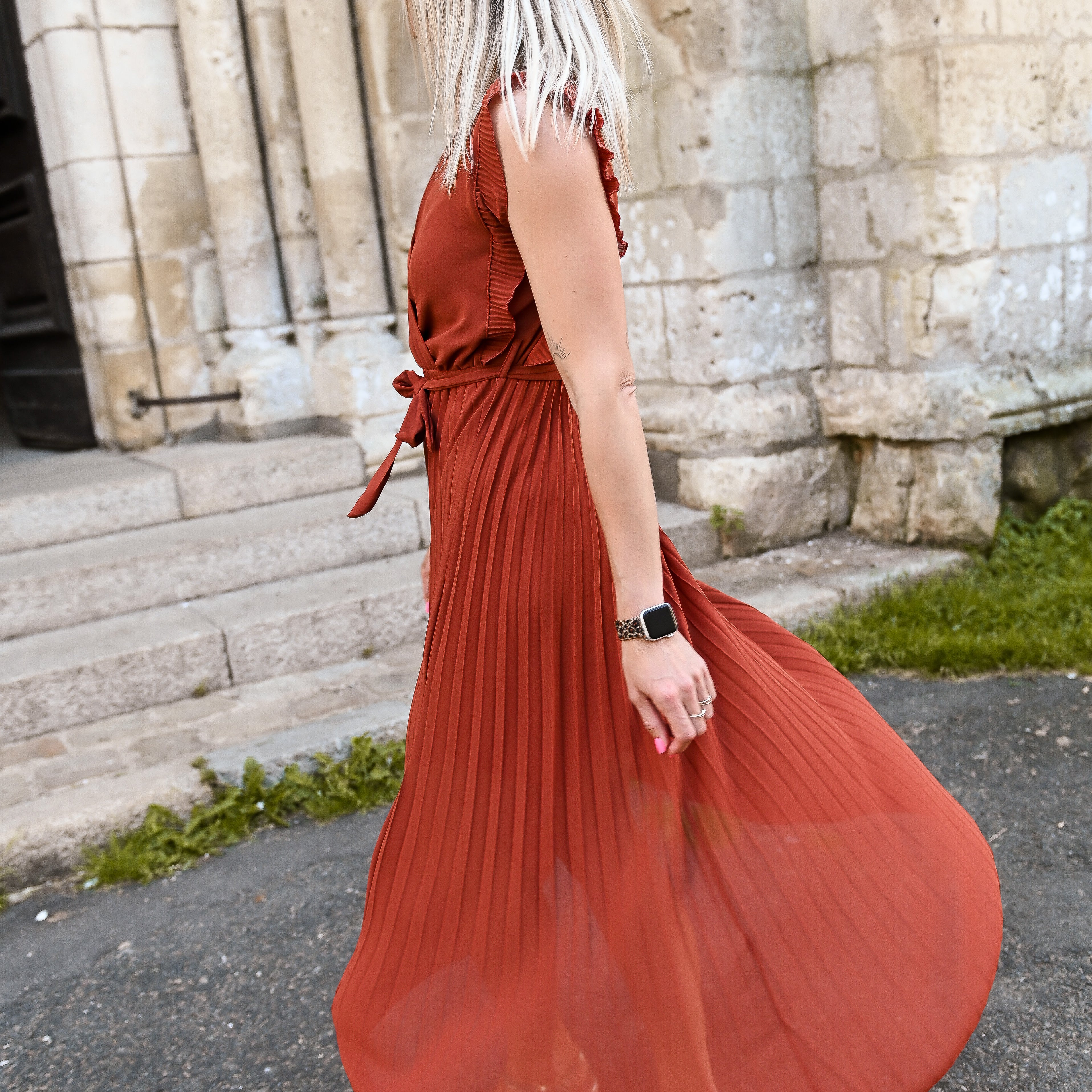 Robe longue plissée Terracotta