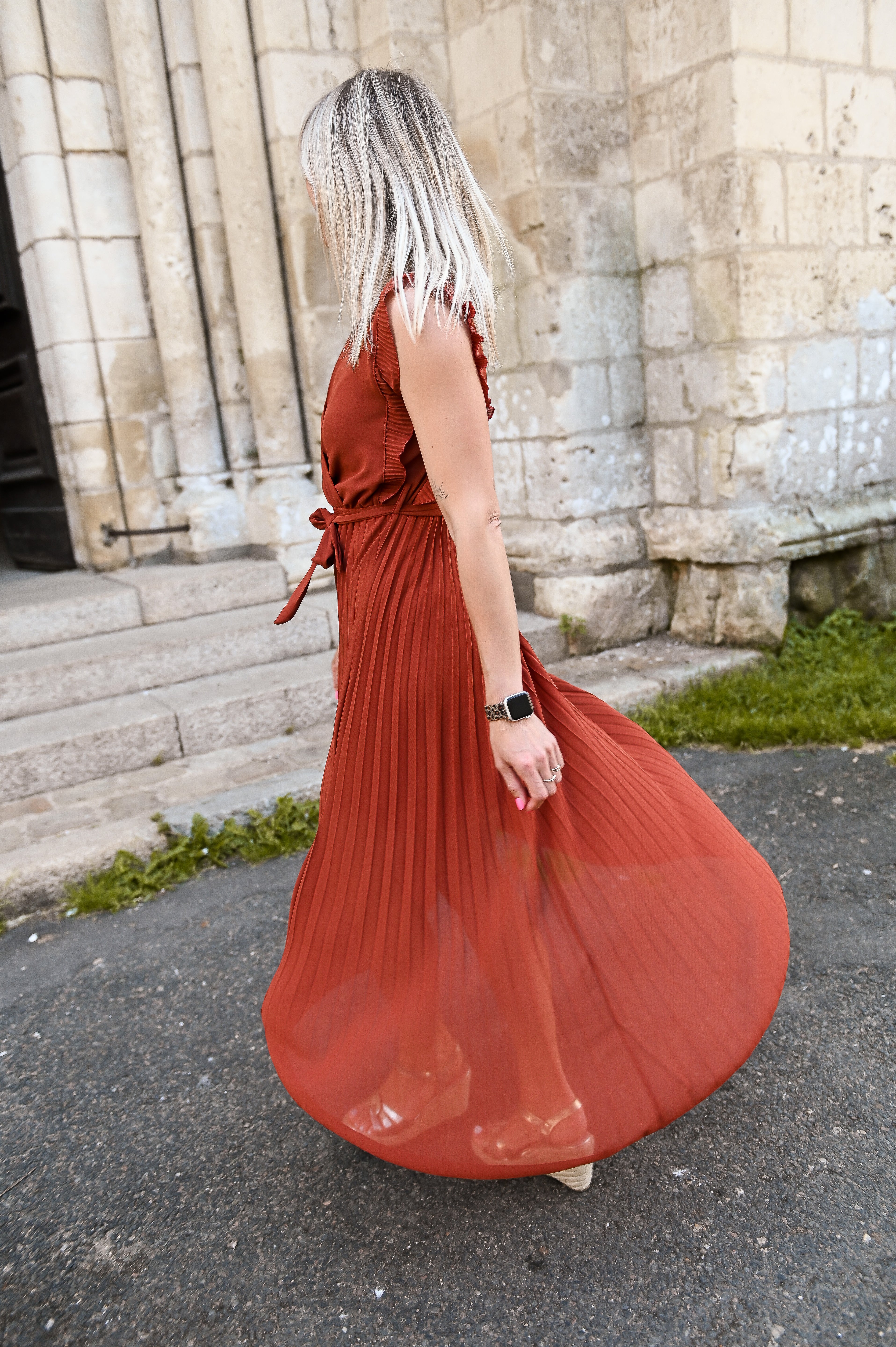 Robe longue plissée Terracotta