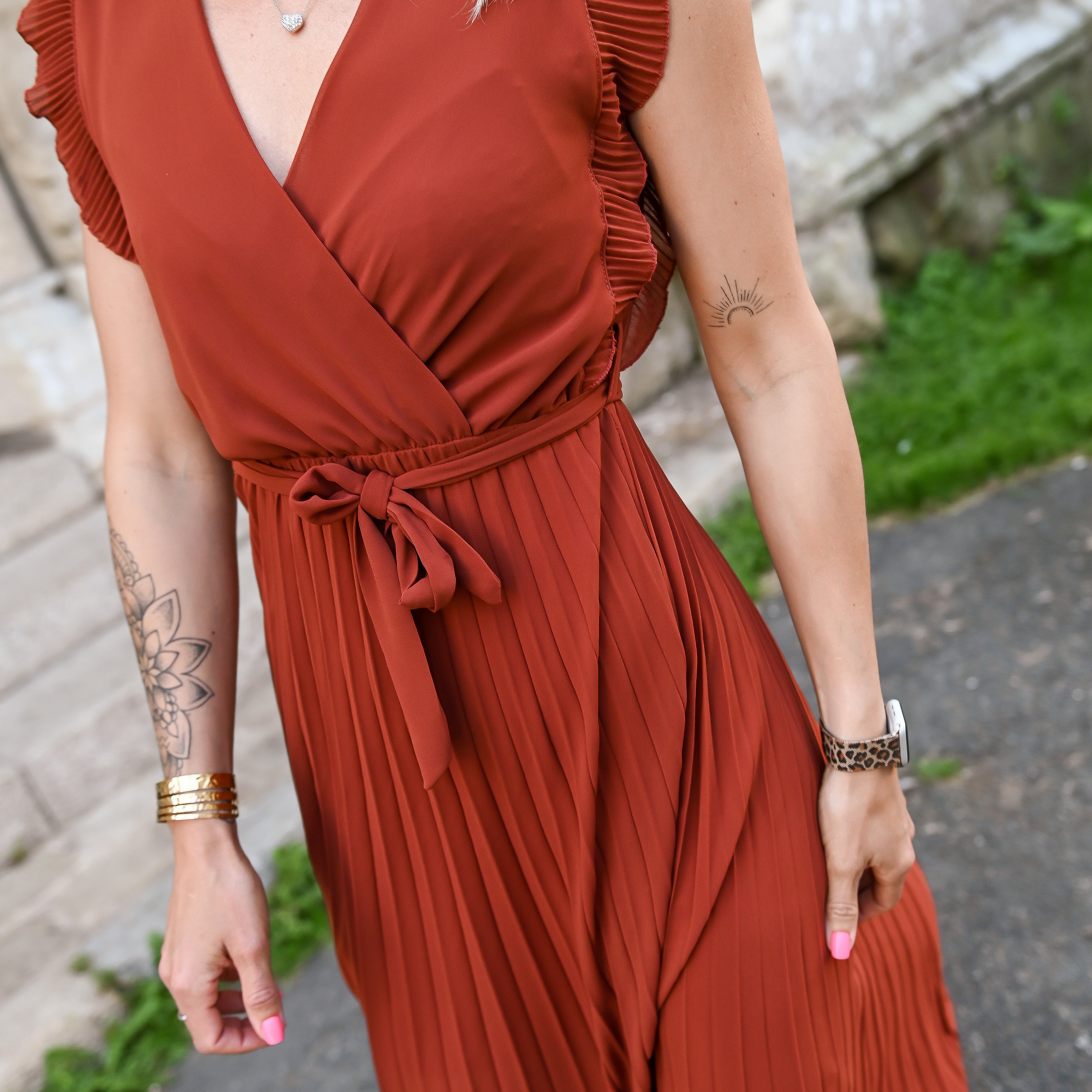 Robe longue plissée Terracotta