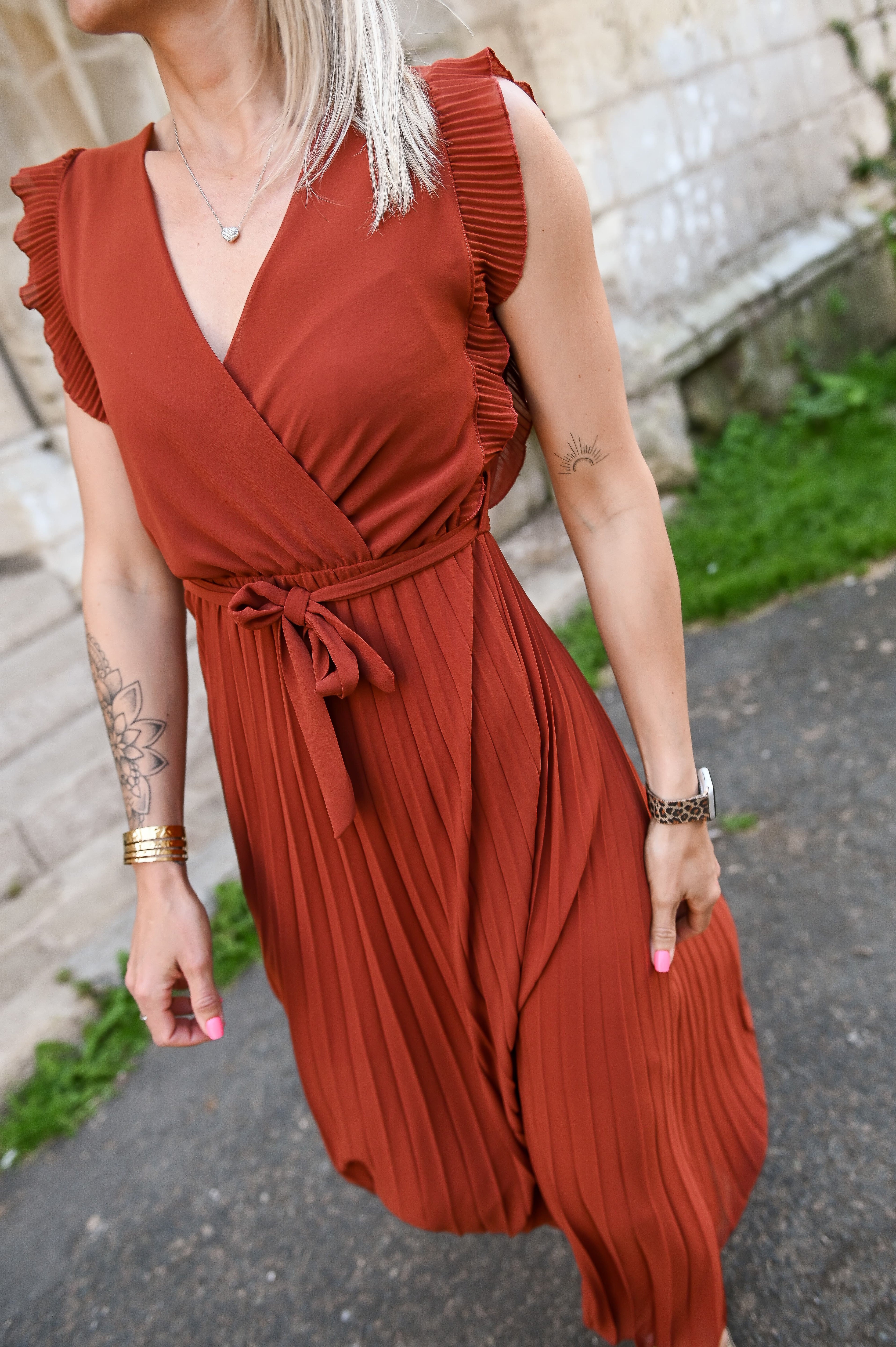 Robe longue plissée Terracotta