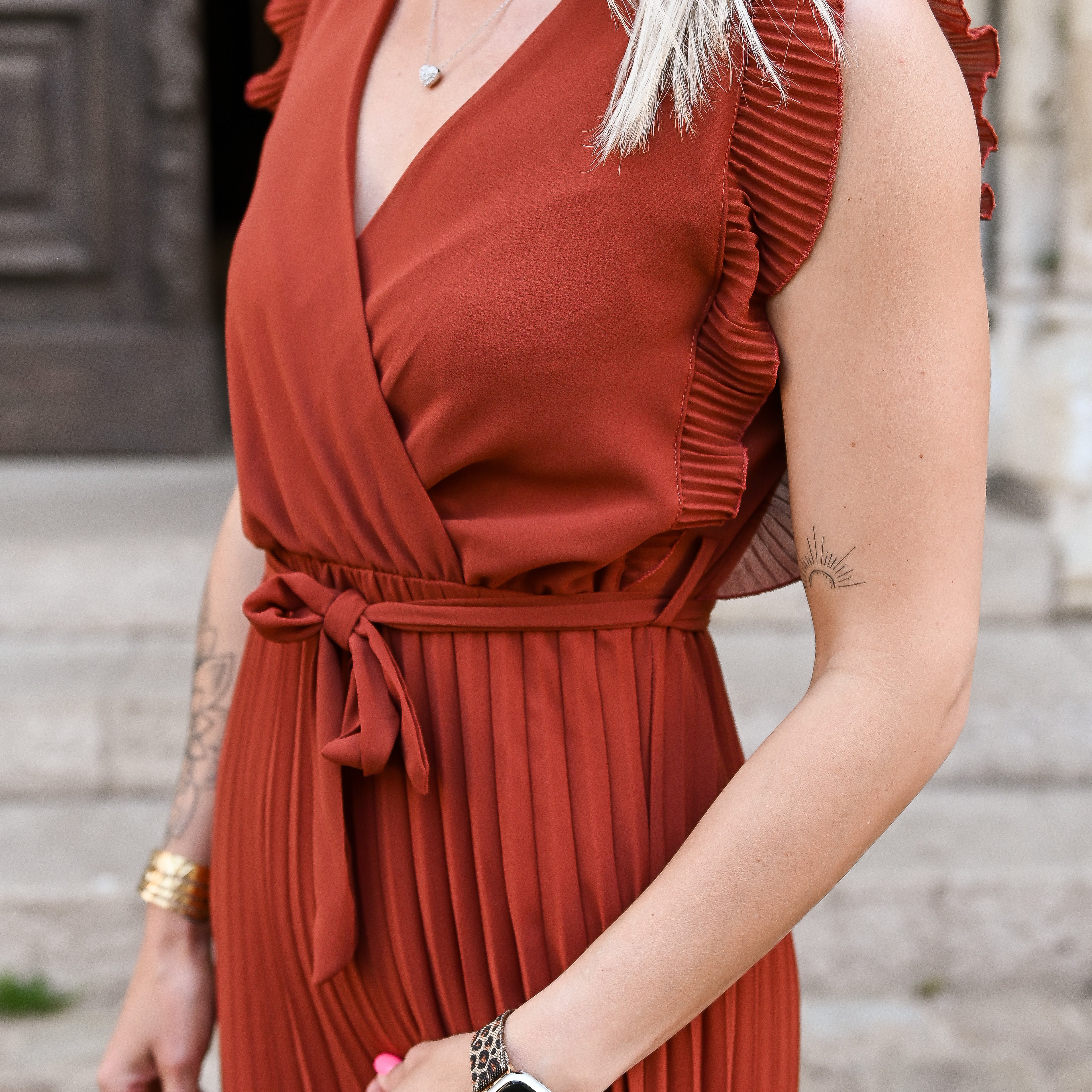 Robe longue plissée Terracotta