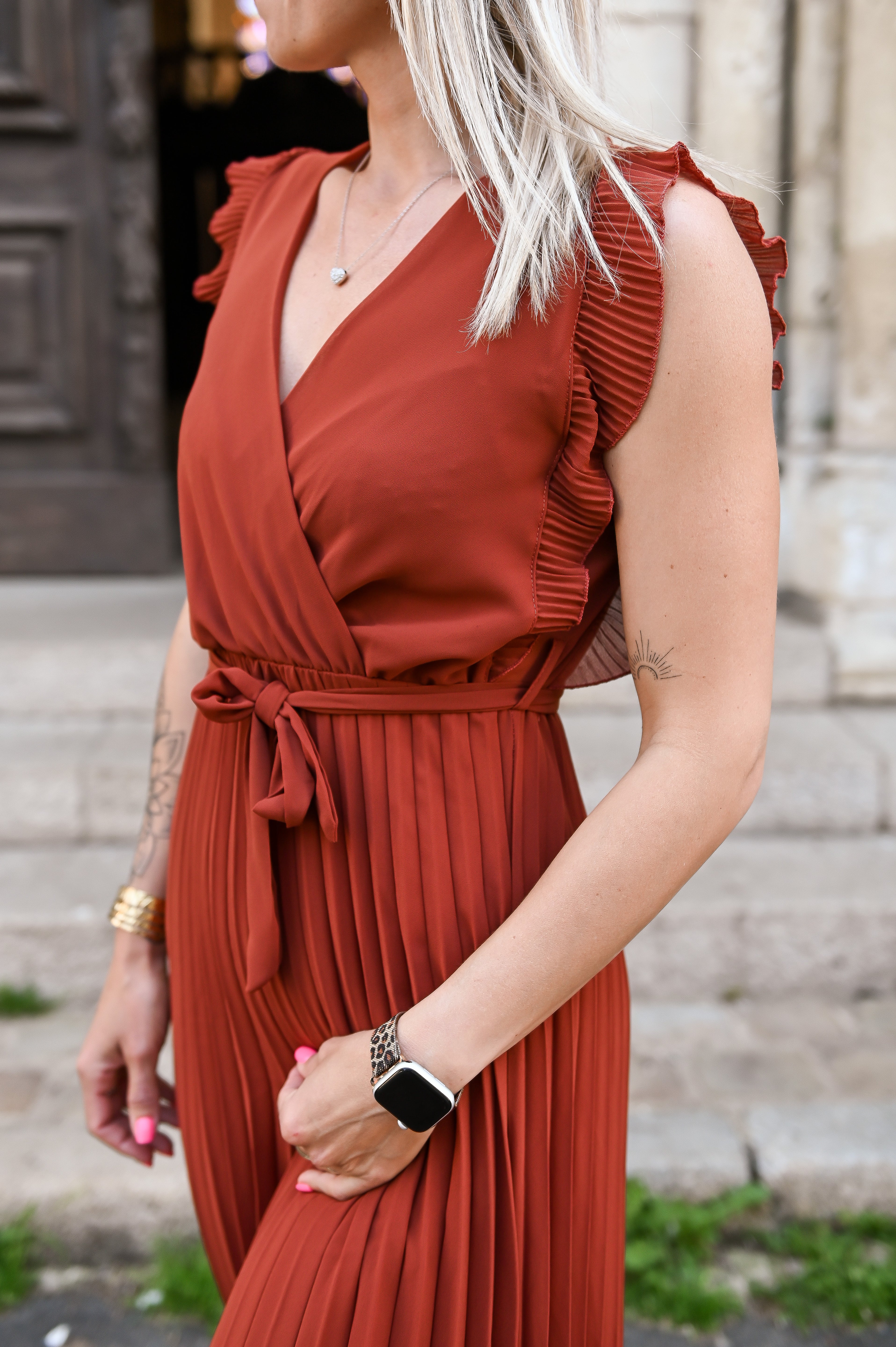 Robe longue plissée Terracotta