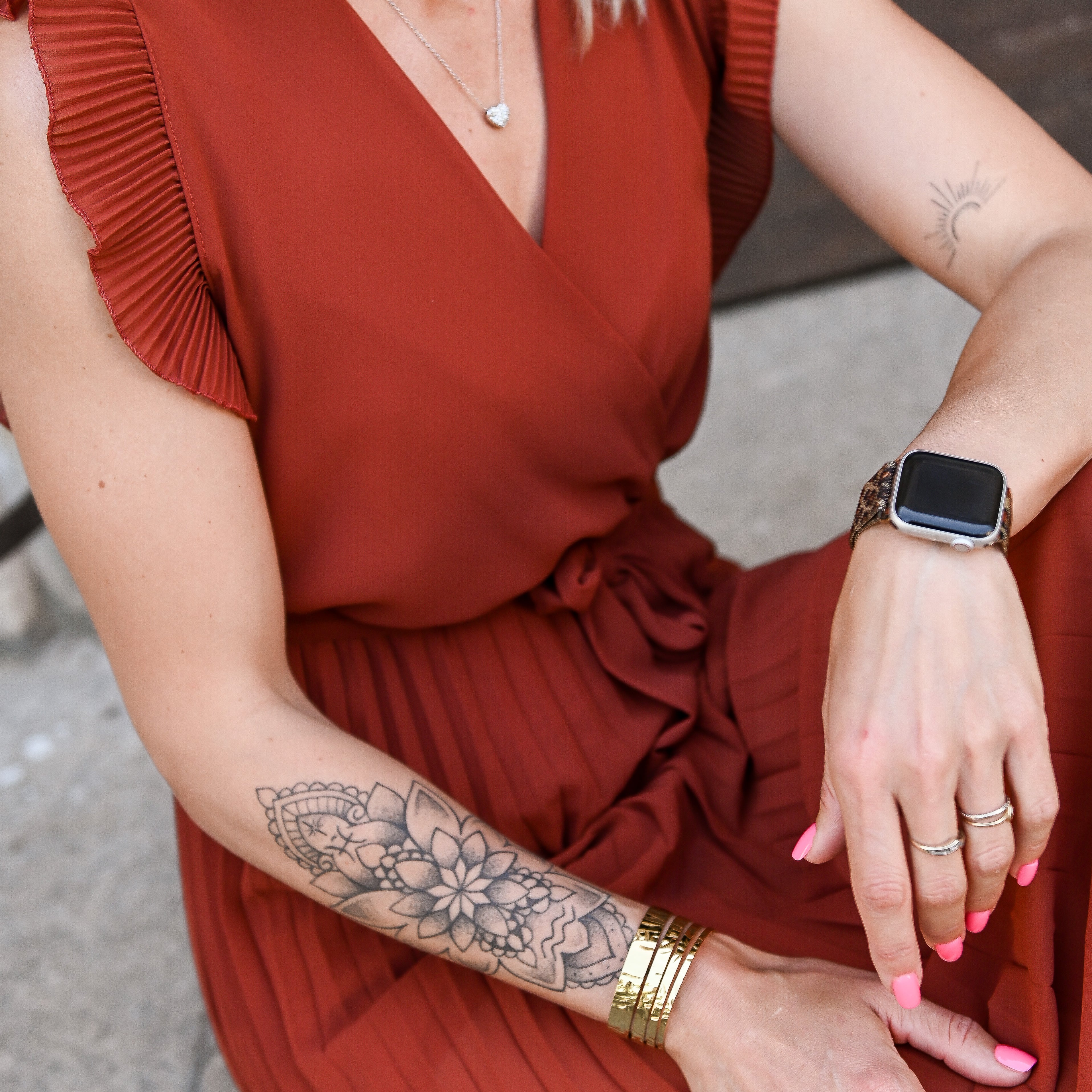 Robe longue plissée Terracotta