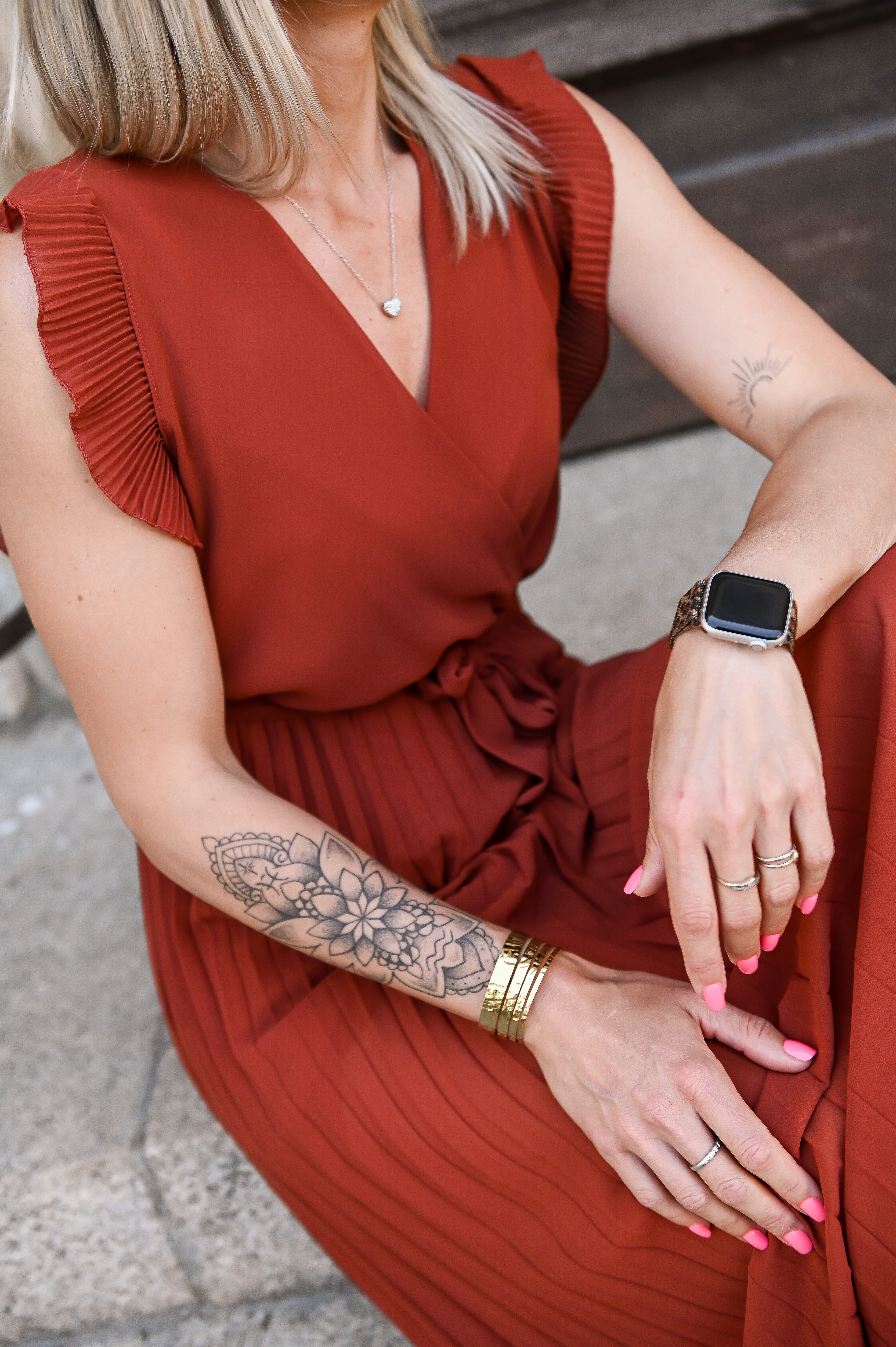 Robe longue plissée Terracotta