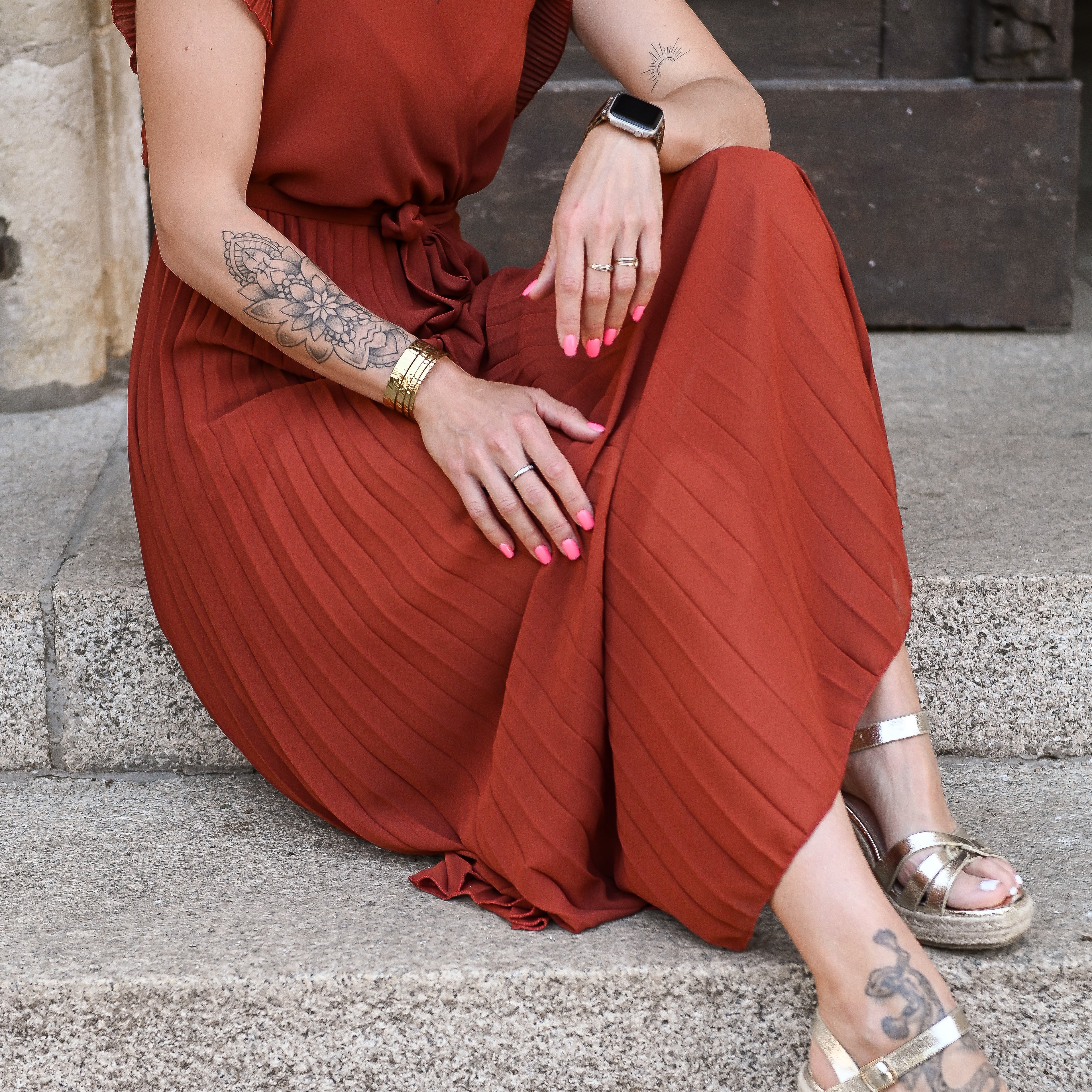 Robe longue plissée Terracotta