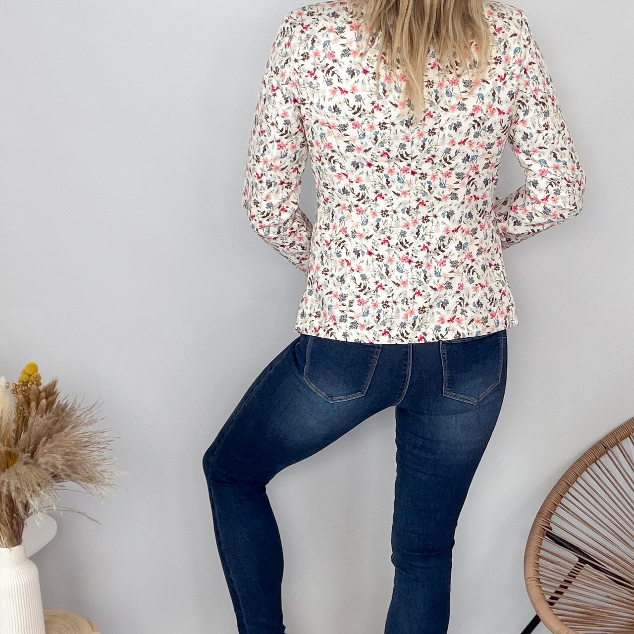 Blazer écru motif fleuri la boutique de lydie