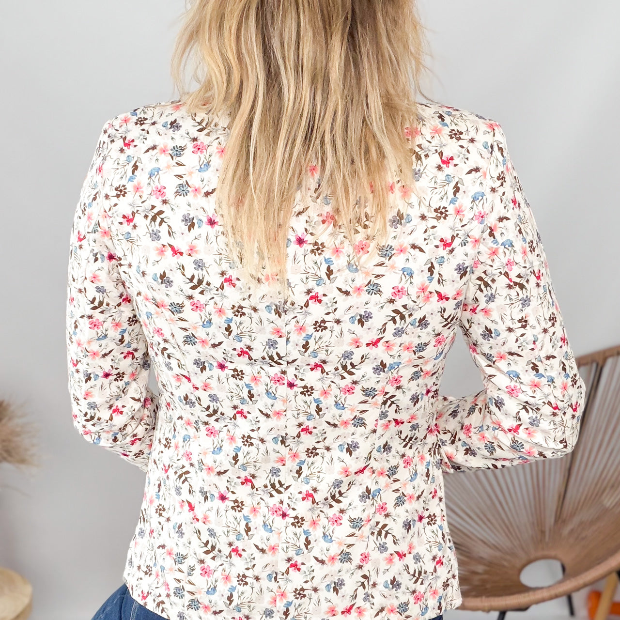 Blazer écru motif fleuri la boutique de lydie