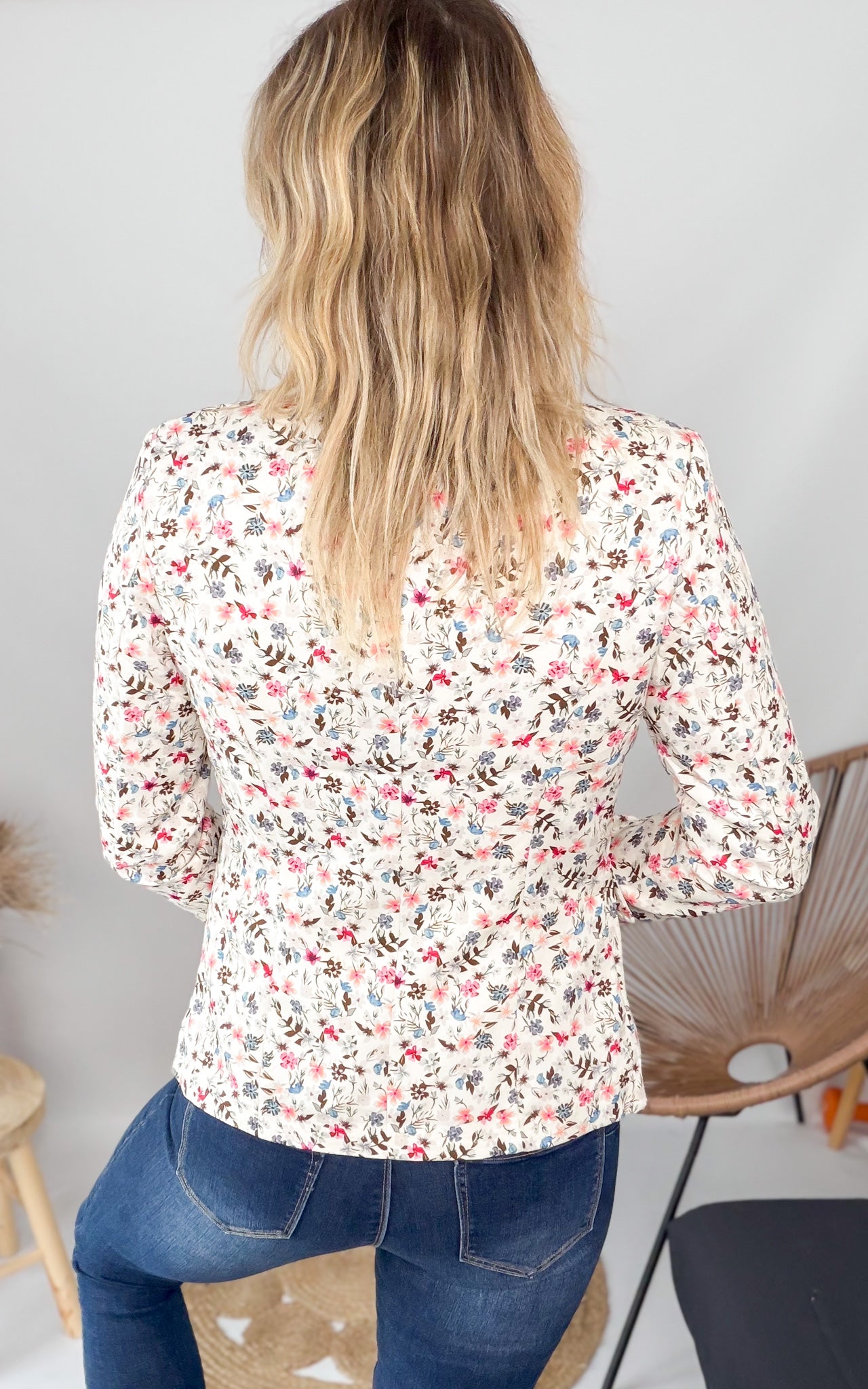 Blazer écru motif fleuri la boutique de lydie