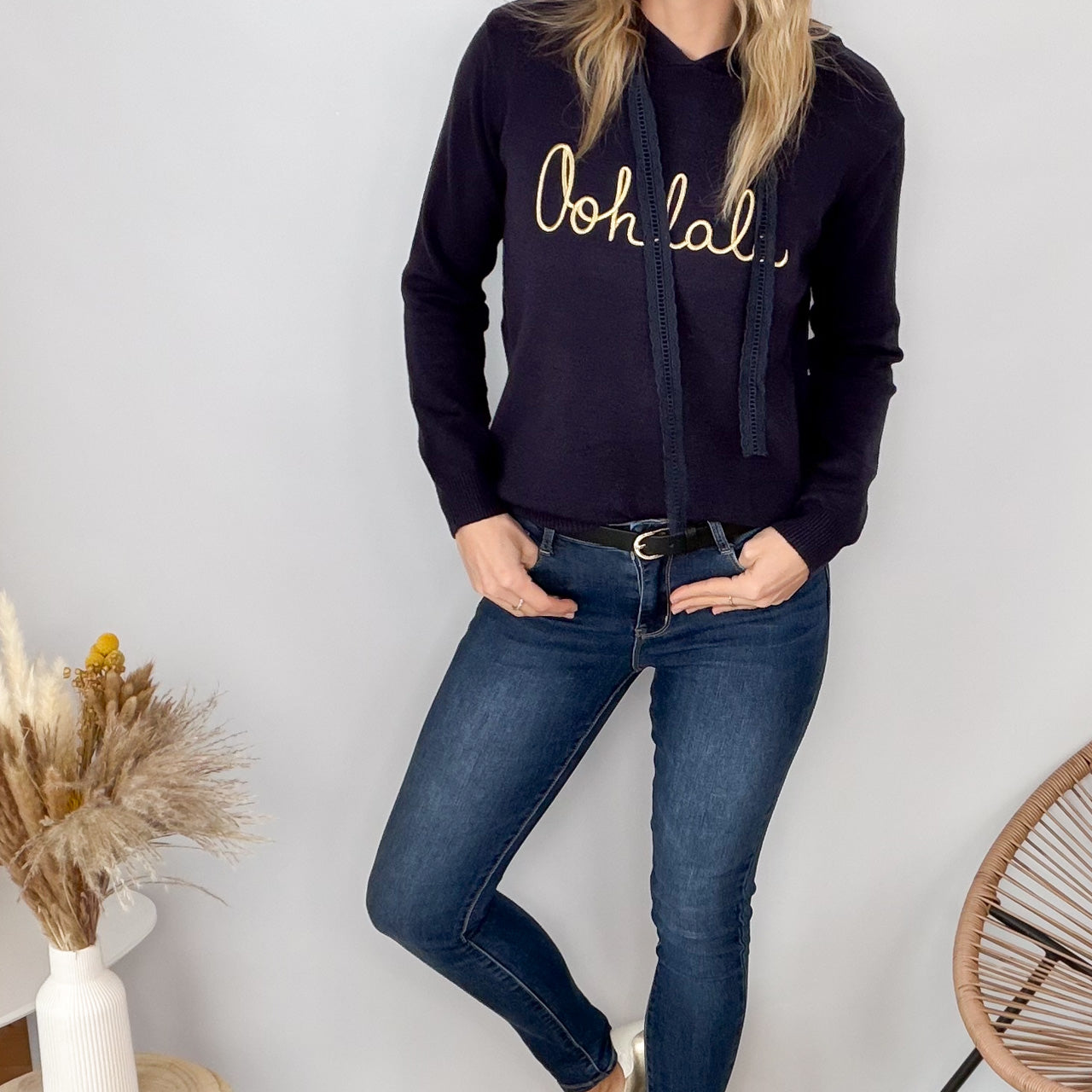 Pull Sweat à Capuche "Oohlala" – Marine