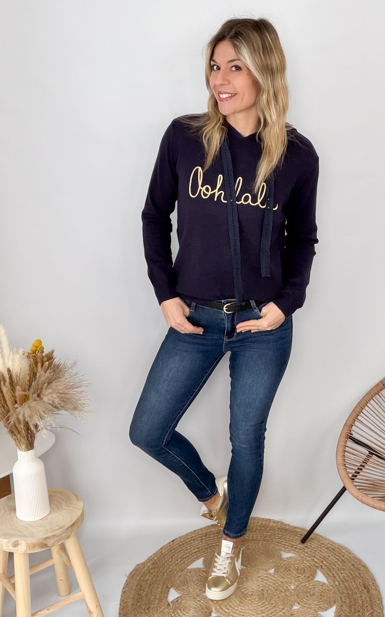 Pull Sweat à Capuche "Oohlala" – Marine