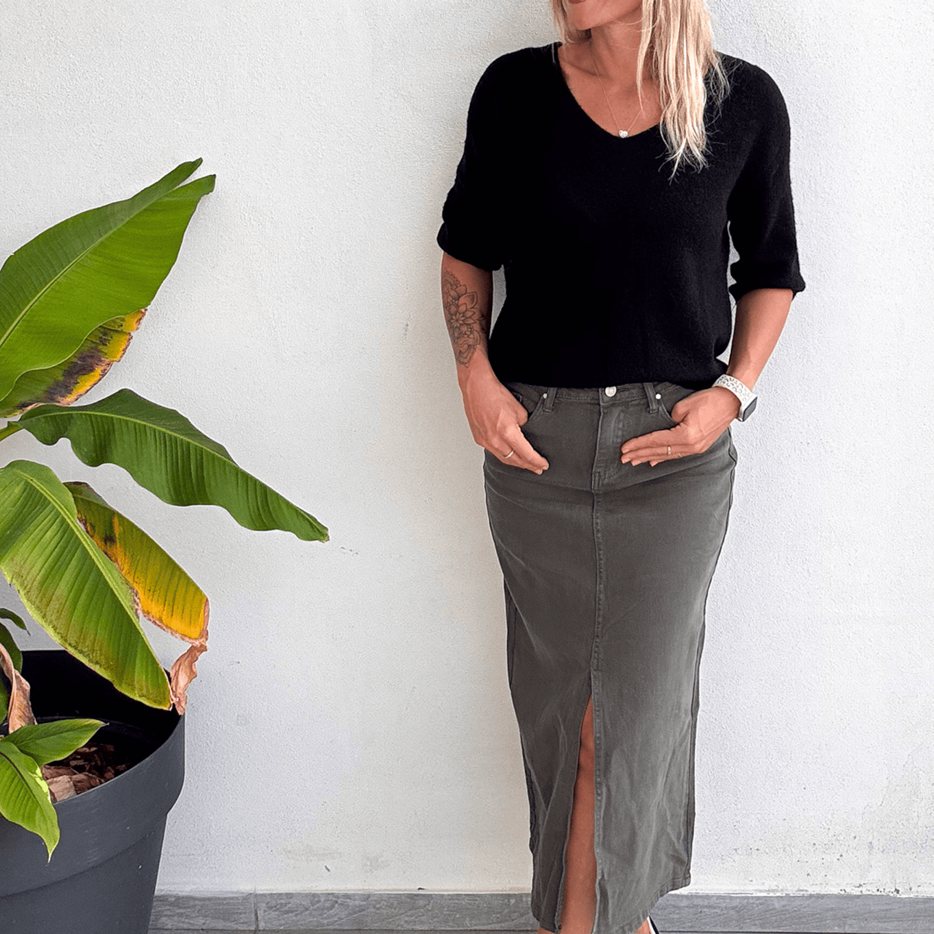 Jupe longue fendu kaki la boutique de lydie