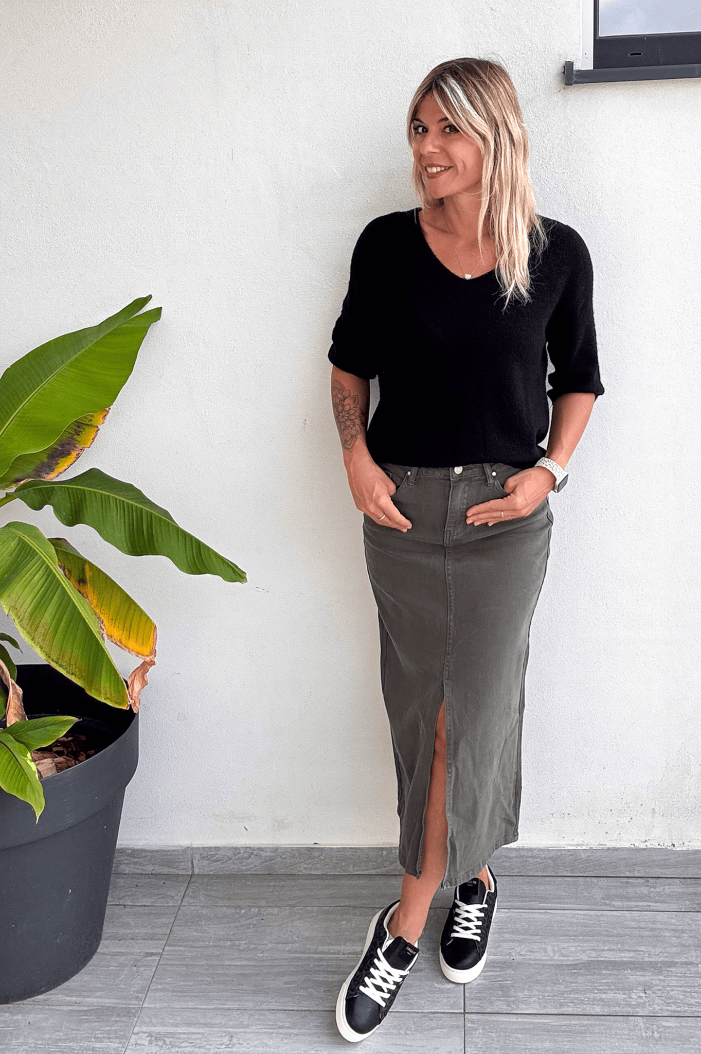 Jupe longue fendu kaki la boutique de lydie