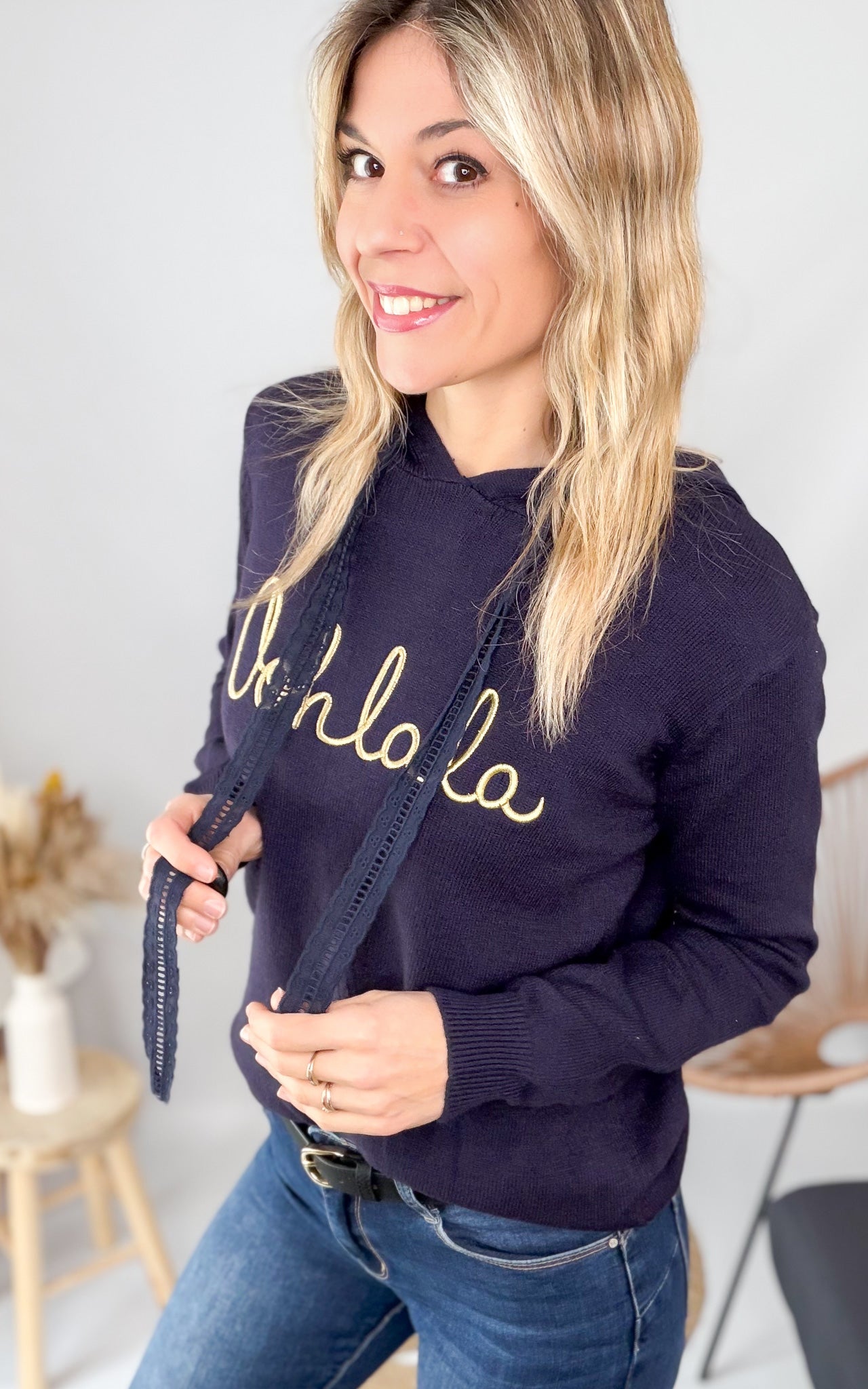 Pull Sweat à Capuche "Oohlala" – Marine
