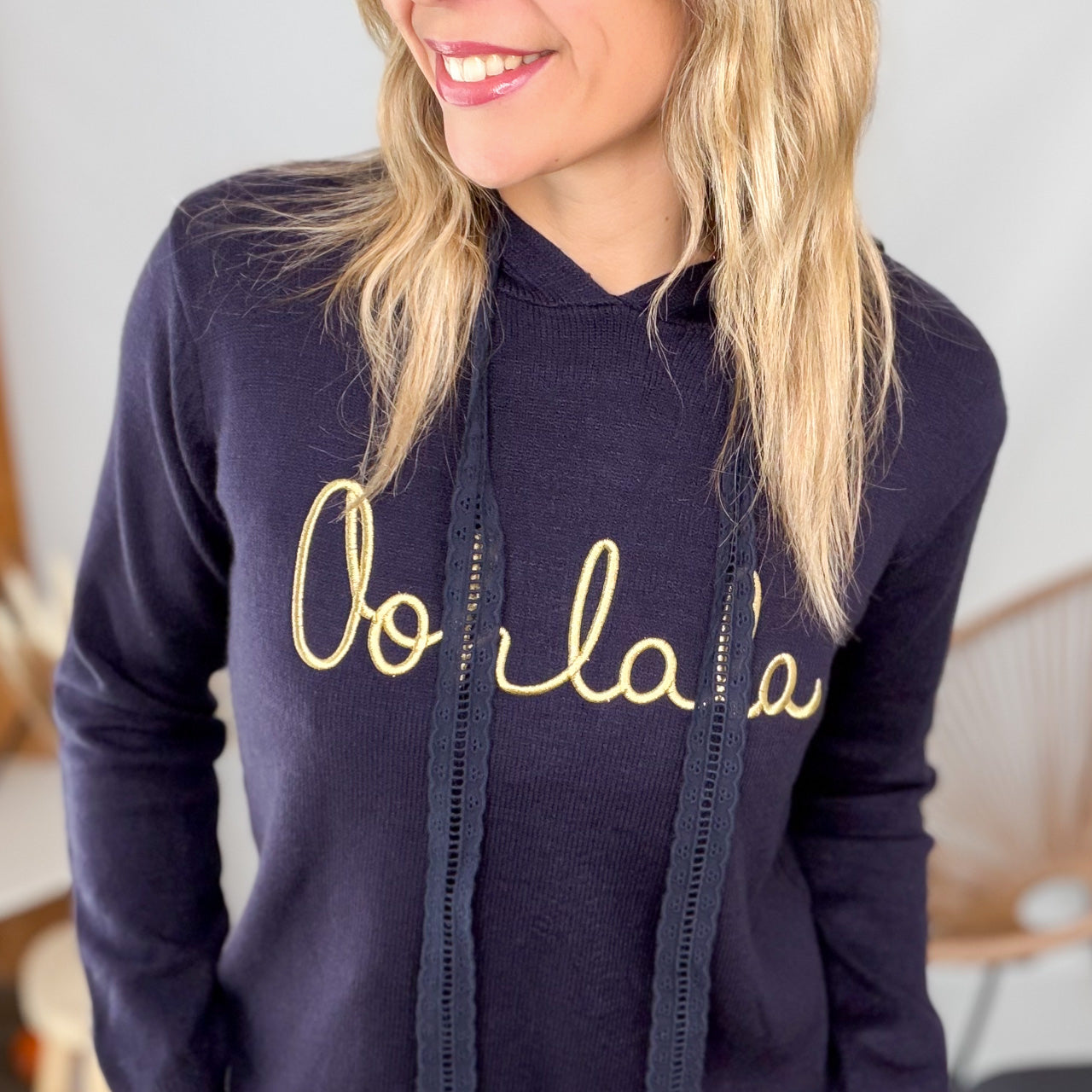 Pull Sweat à Capuche "Oohlala" – Marine