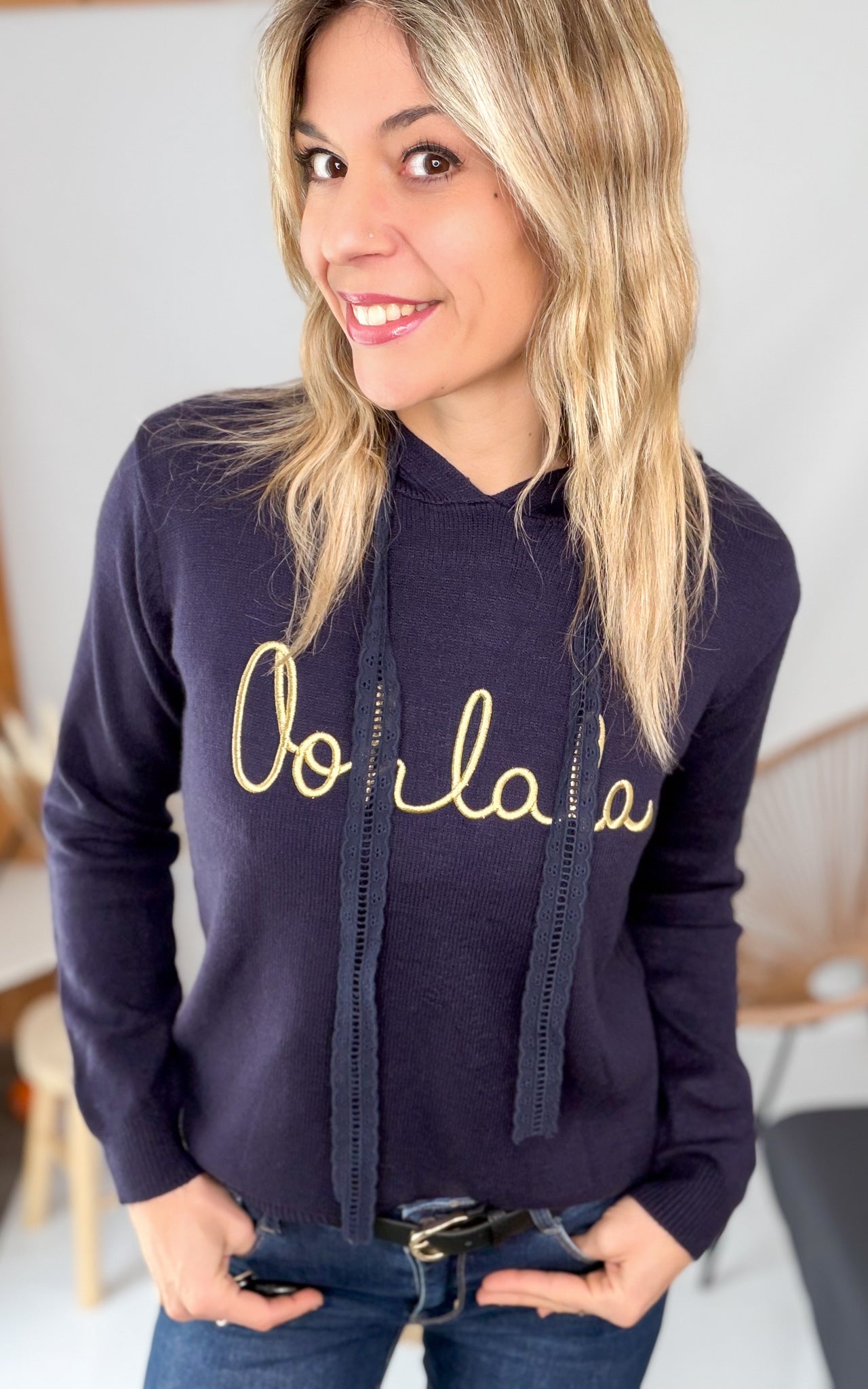 Pull Sweat à Capuche "Oohlala" – Marine