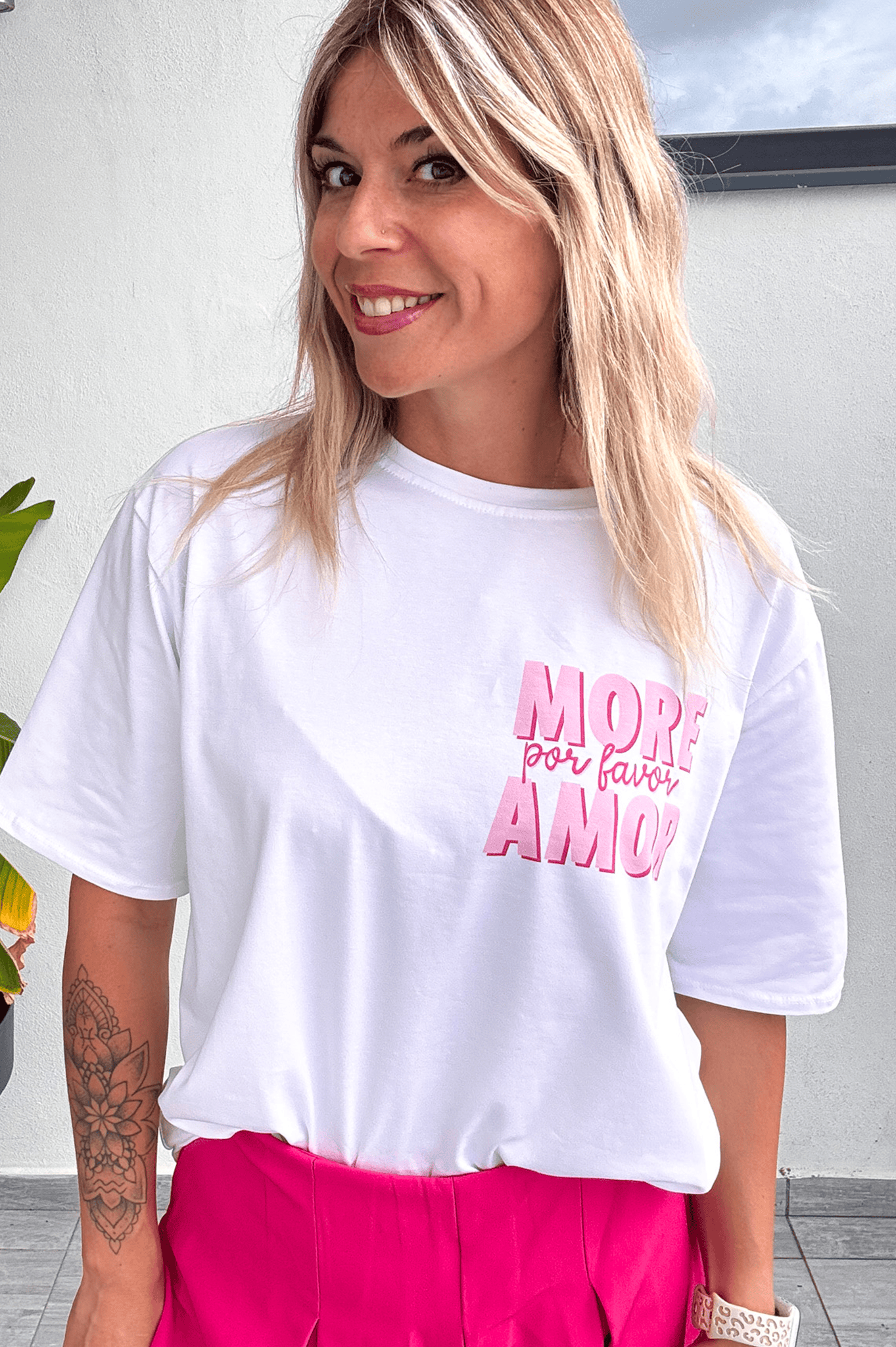 T-shirt blanc, col Rond, floqué More Amor Por favor la boutique de lydie