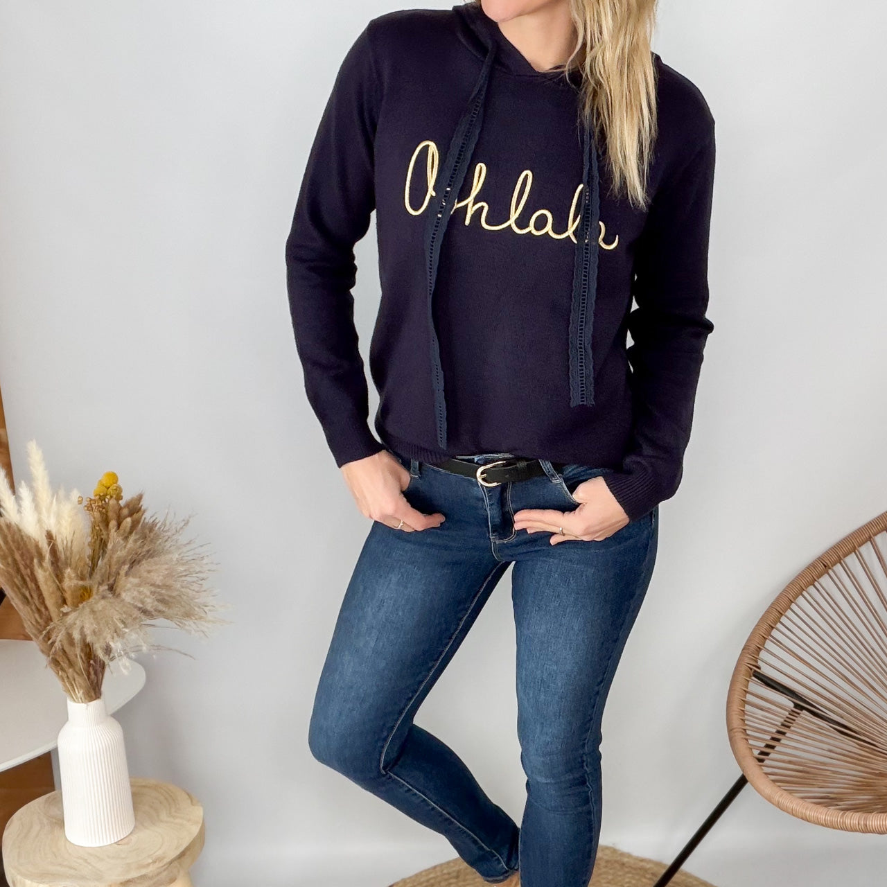 Pull Sweat à Capuche "Oohlala" – Marine femme
