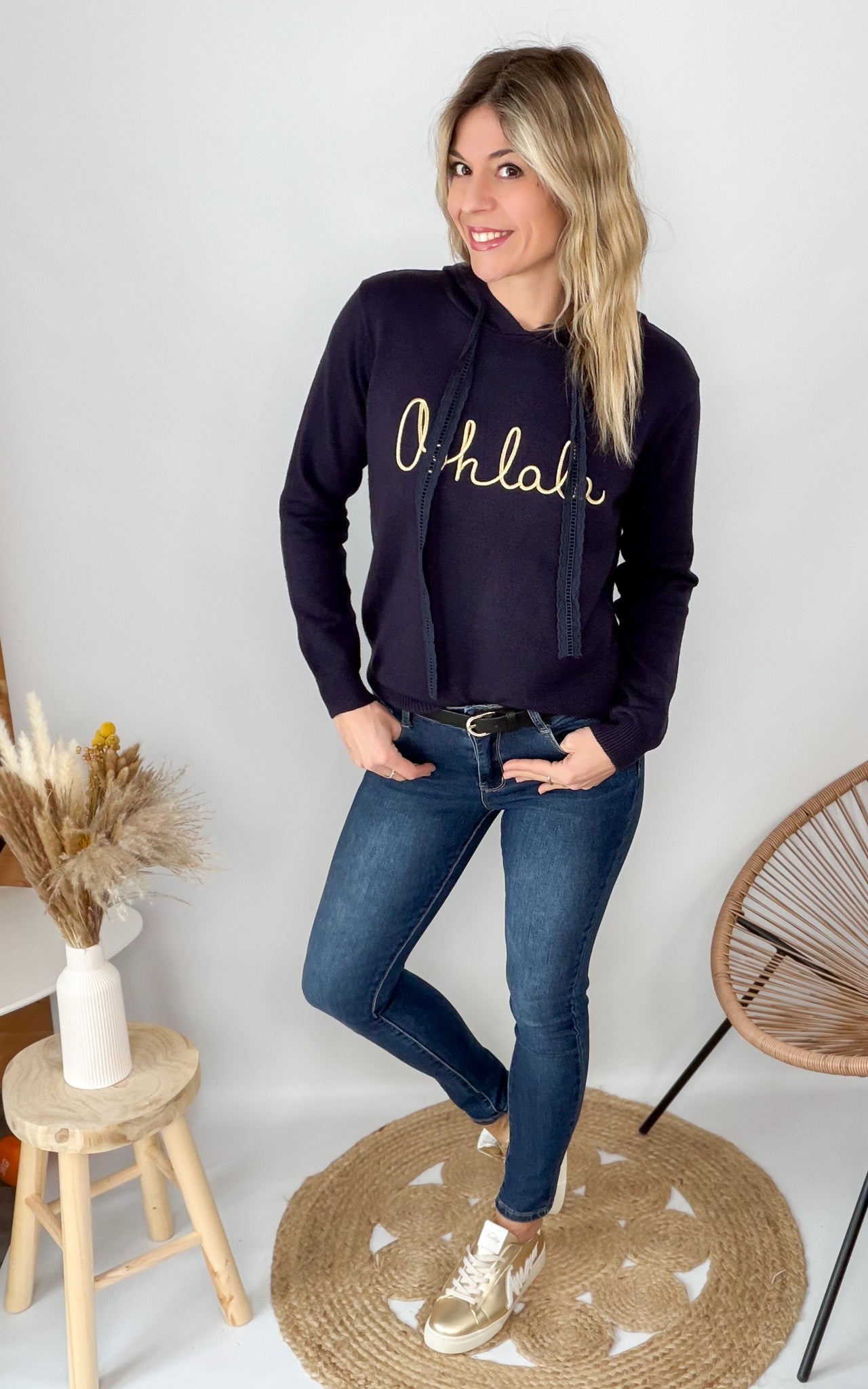 Pull Sweat à Capuche "Oohlala" – Marine femme