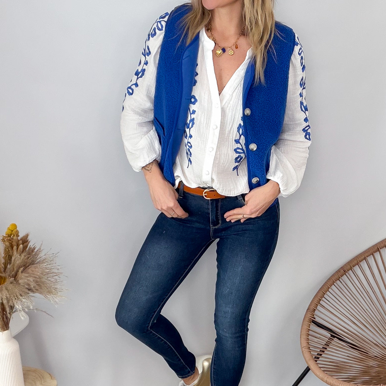 Gilet Sans Manches moumoute bleu electrique