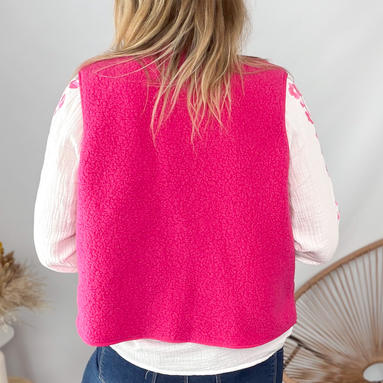 Gilet Sans Manches en Laine moumoute Fuchsia
