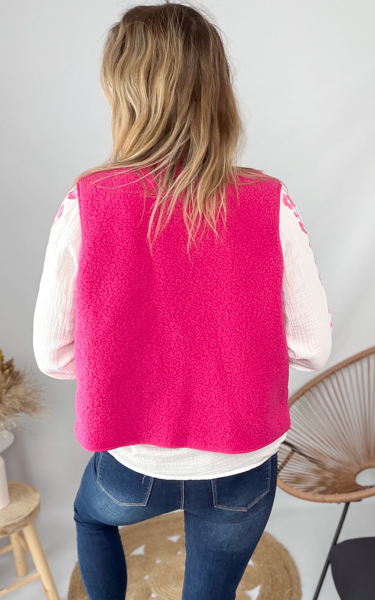Gilet Sans Manches en Laine moumoute Fuchsia