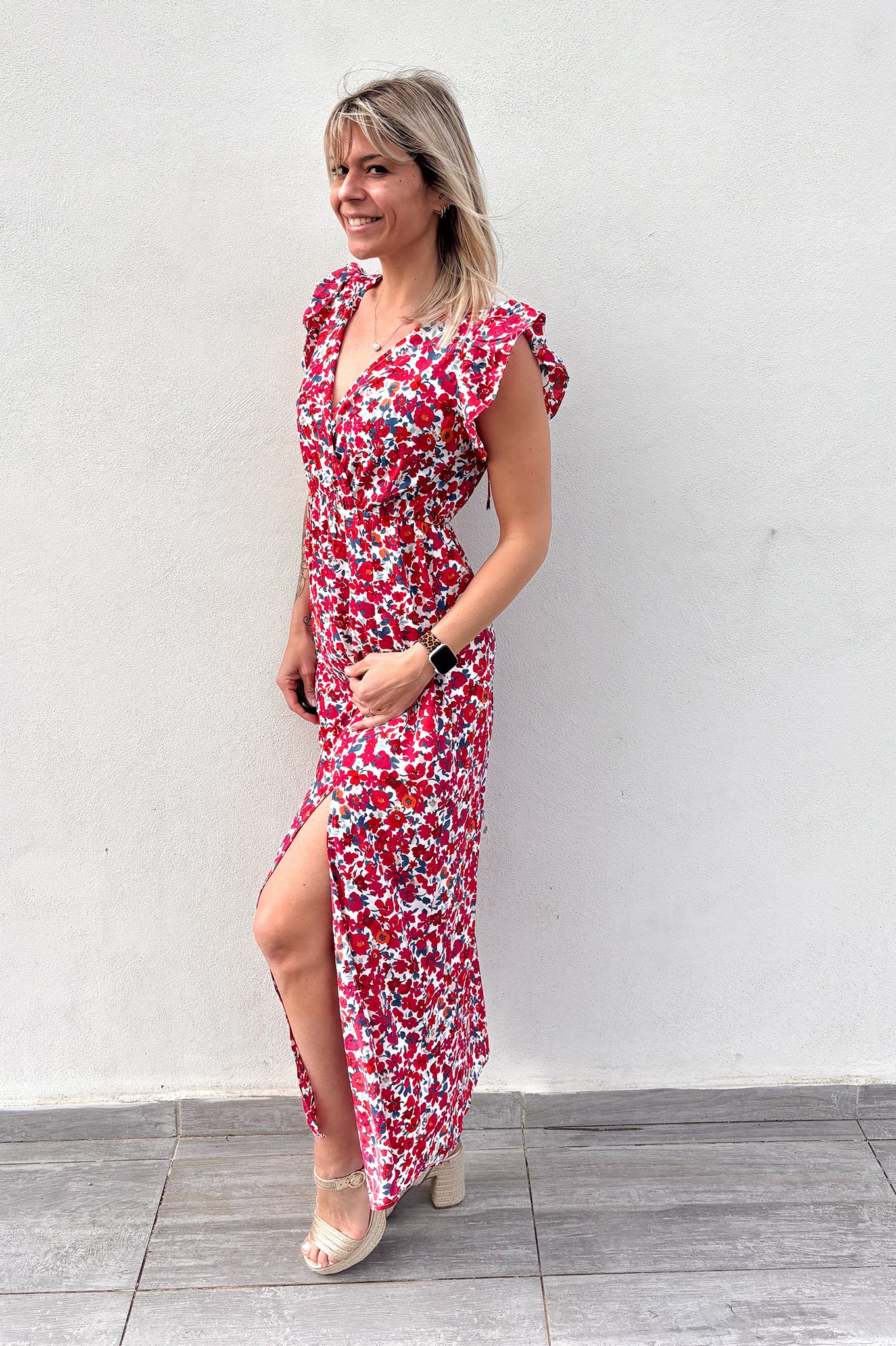 Robe longue fushia et rouge