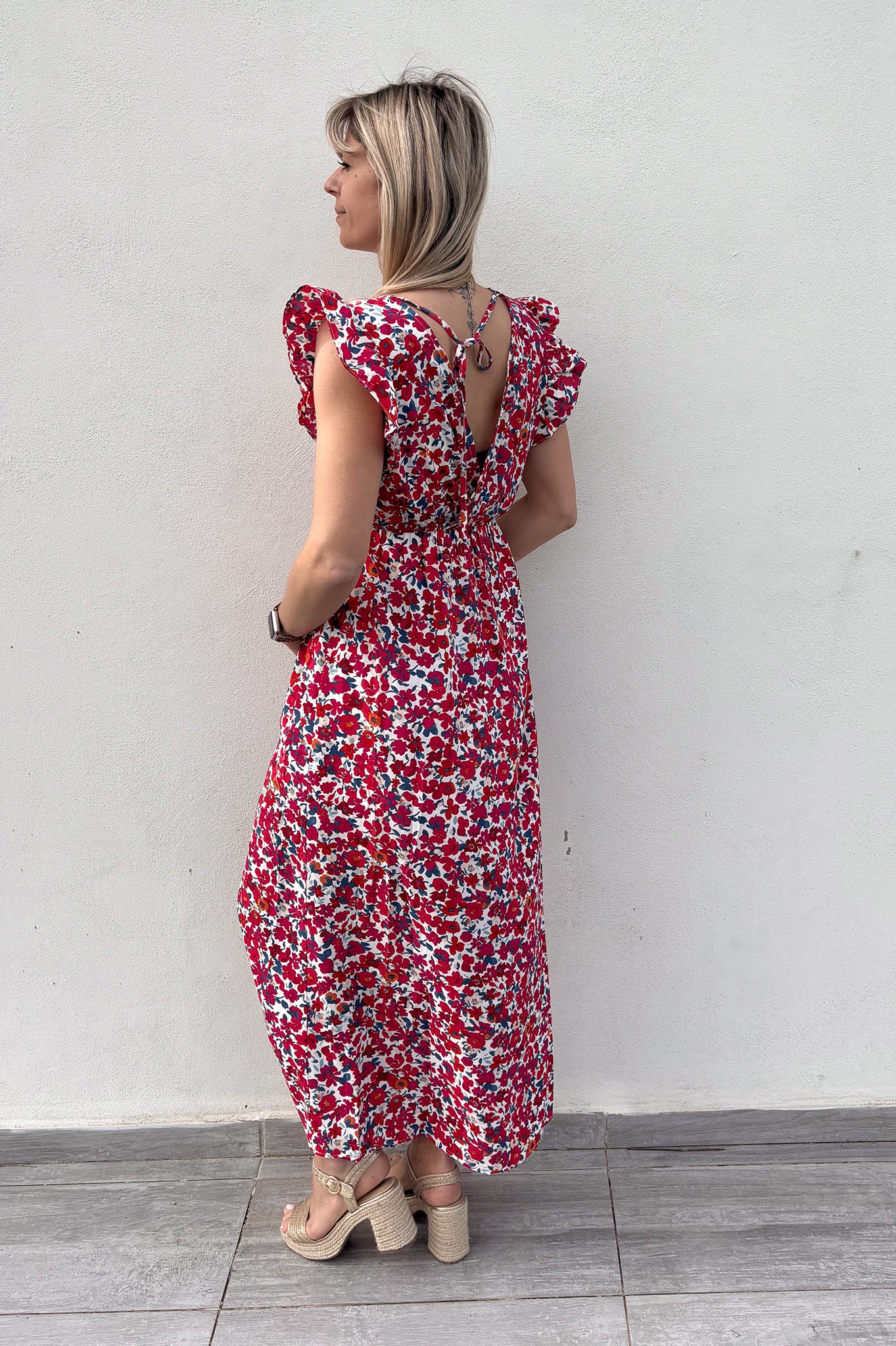 Robe longue fushia et rouge