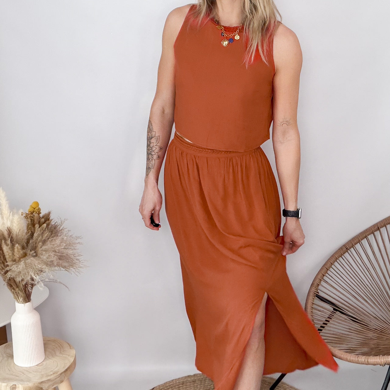Ensemble Jupe & Crop Top Sonia – Terracotta