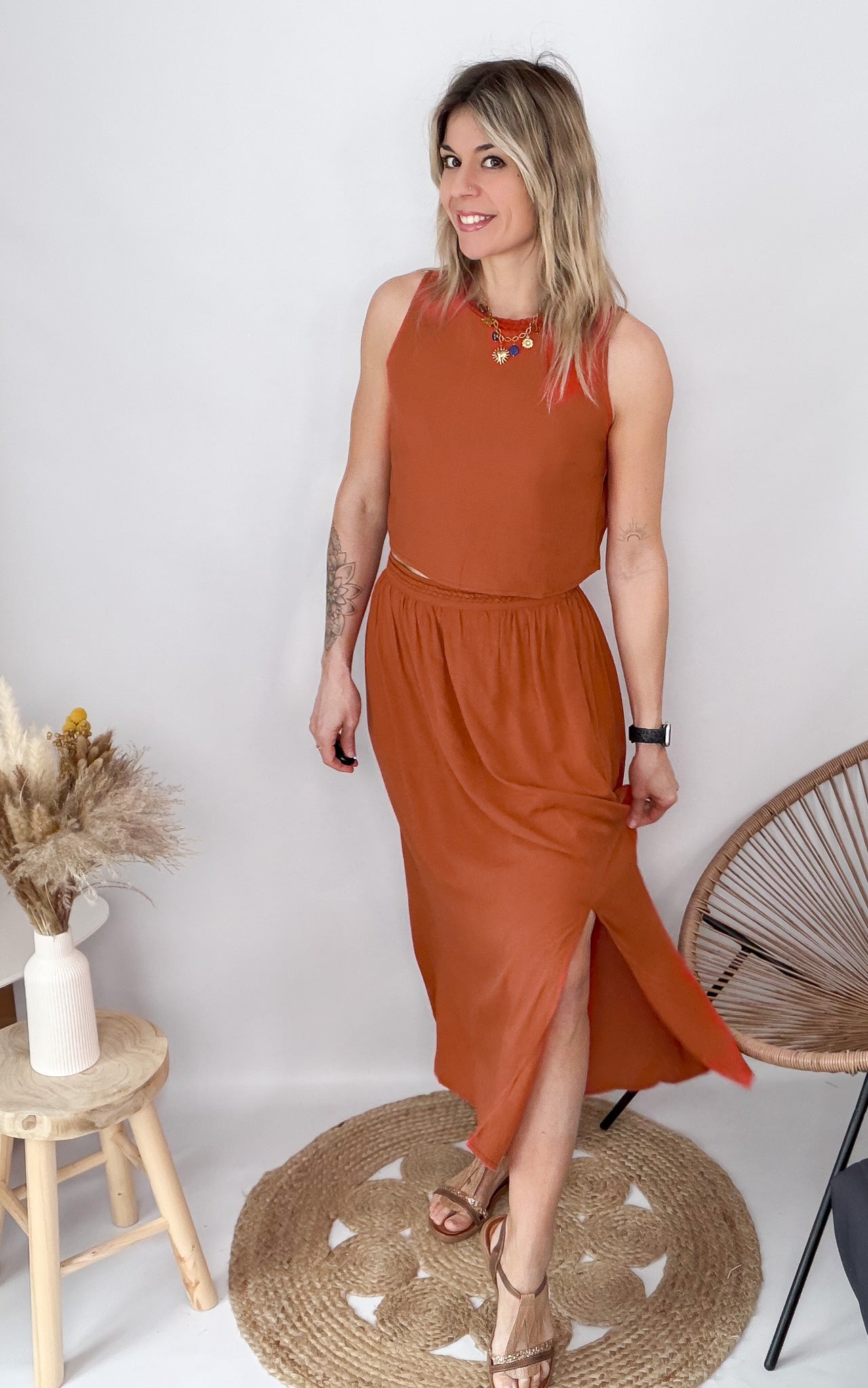 Ensemble Jupe & Crop Top Sonia – Terracotta