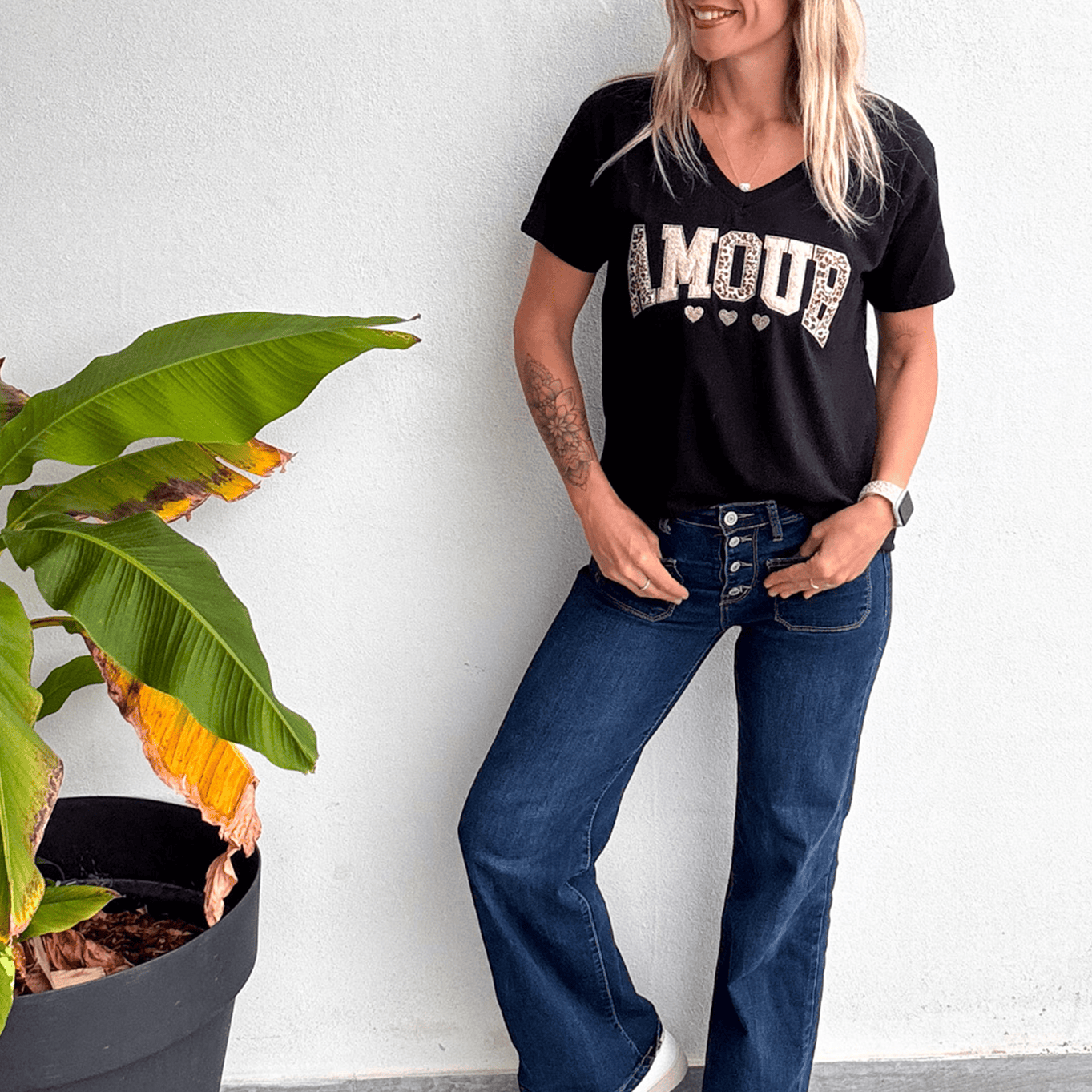 T-shirt noir, Brodé "Amour"