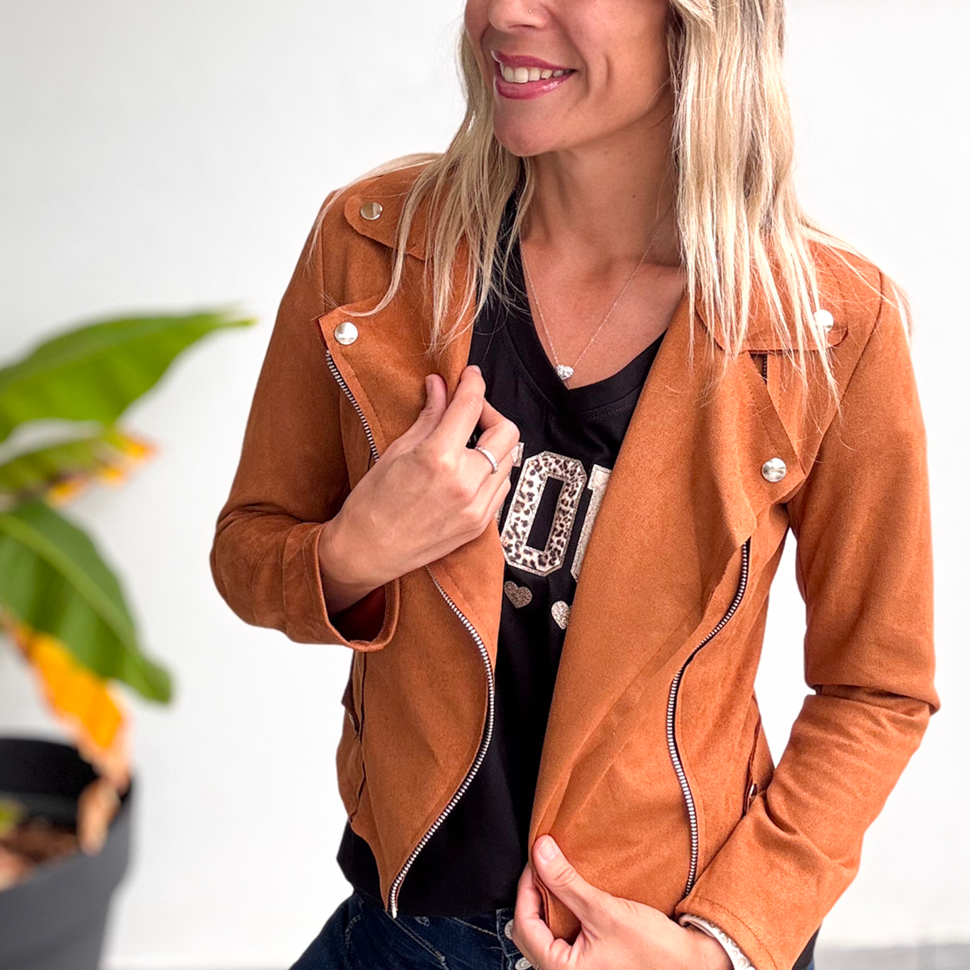 perfecto suedine camel femme la boutique de lydie