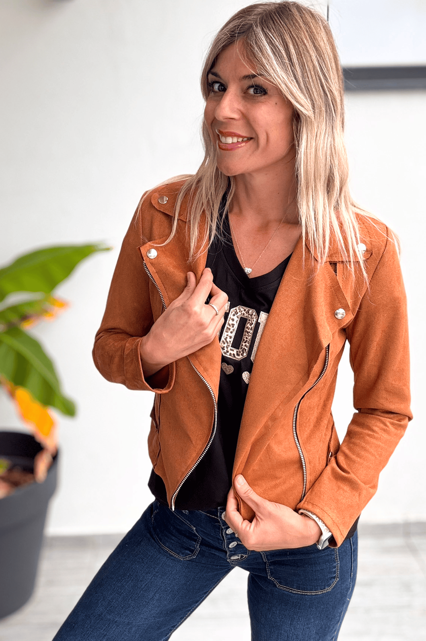 perfecto suedine camel femme la boutique de lydie