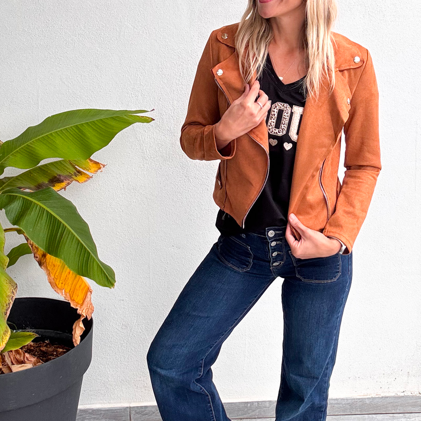 perfecto suedine camel femme