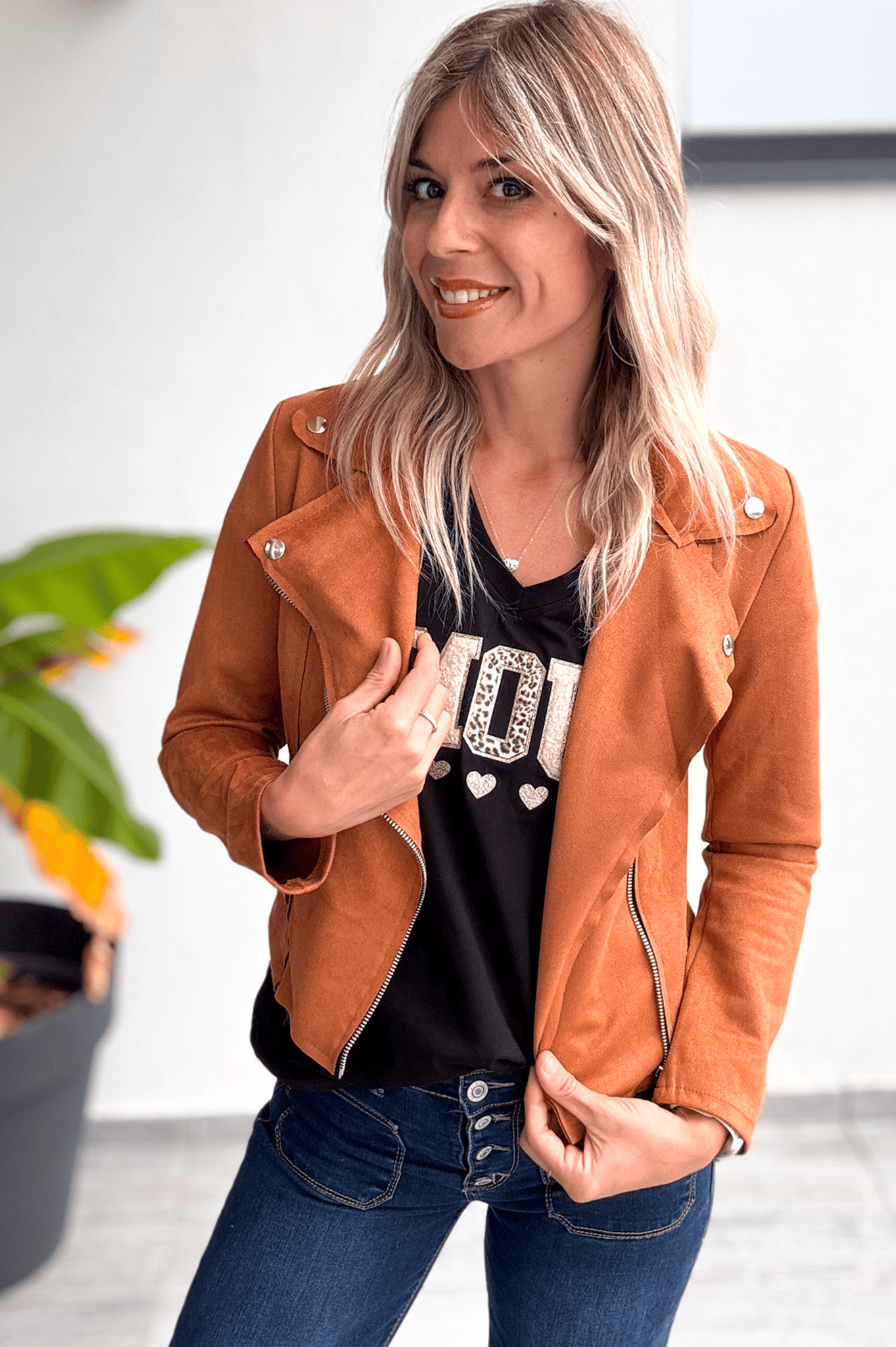 perfecto suedine camel femme