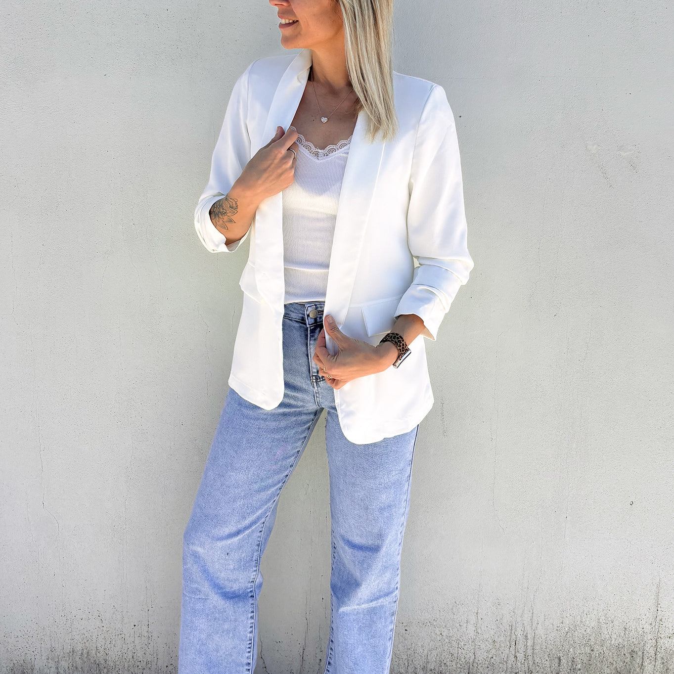 Blazer unis mi-long blanc femme