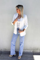 Blazer unis mi-long blanc femme