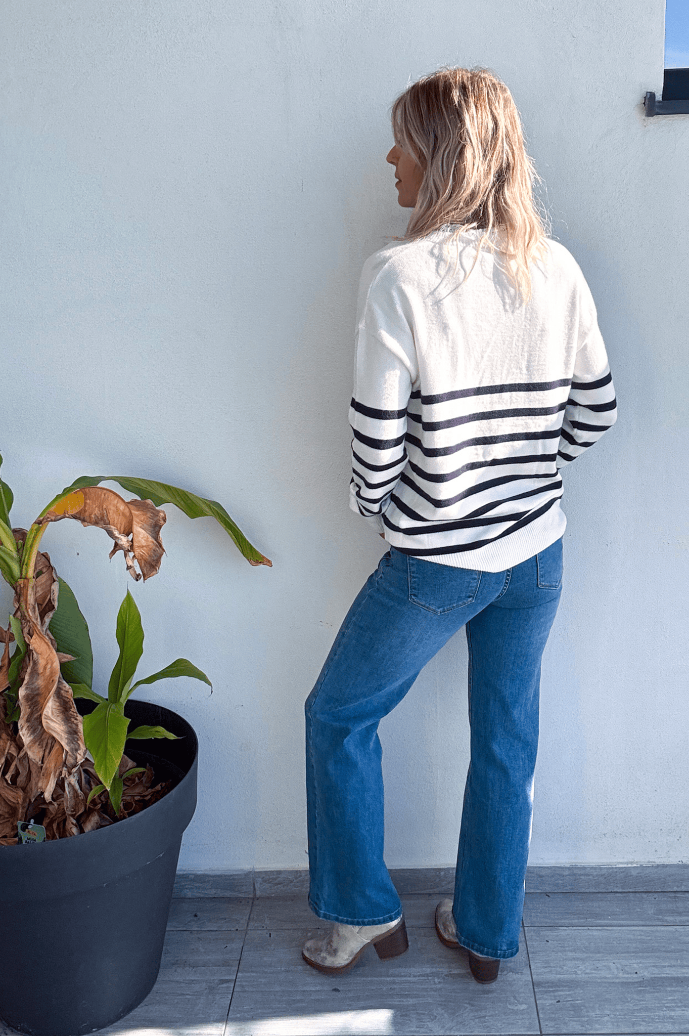 Pull Marinière Ecru rayé marine dentelle