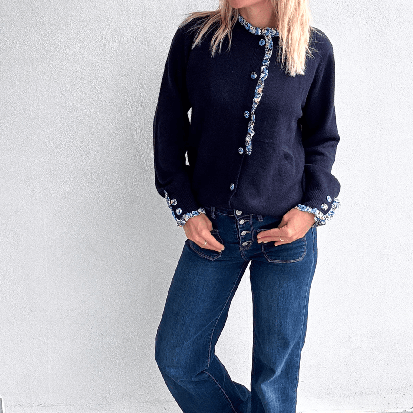 Gilet marine fleuri femme