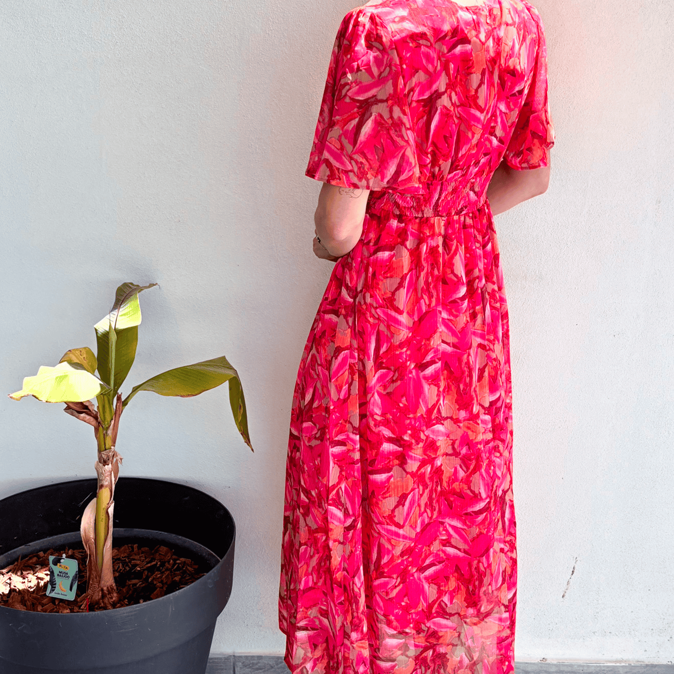 Robe longue rose fleuri
