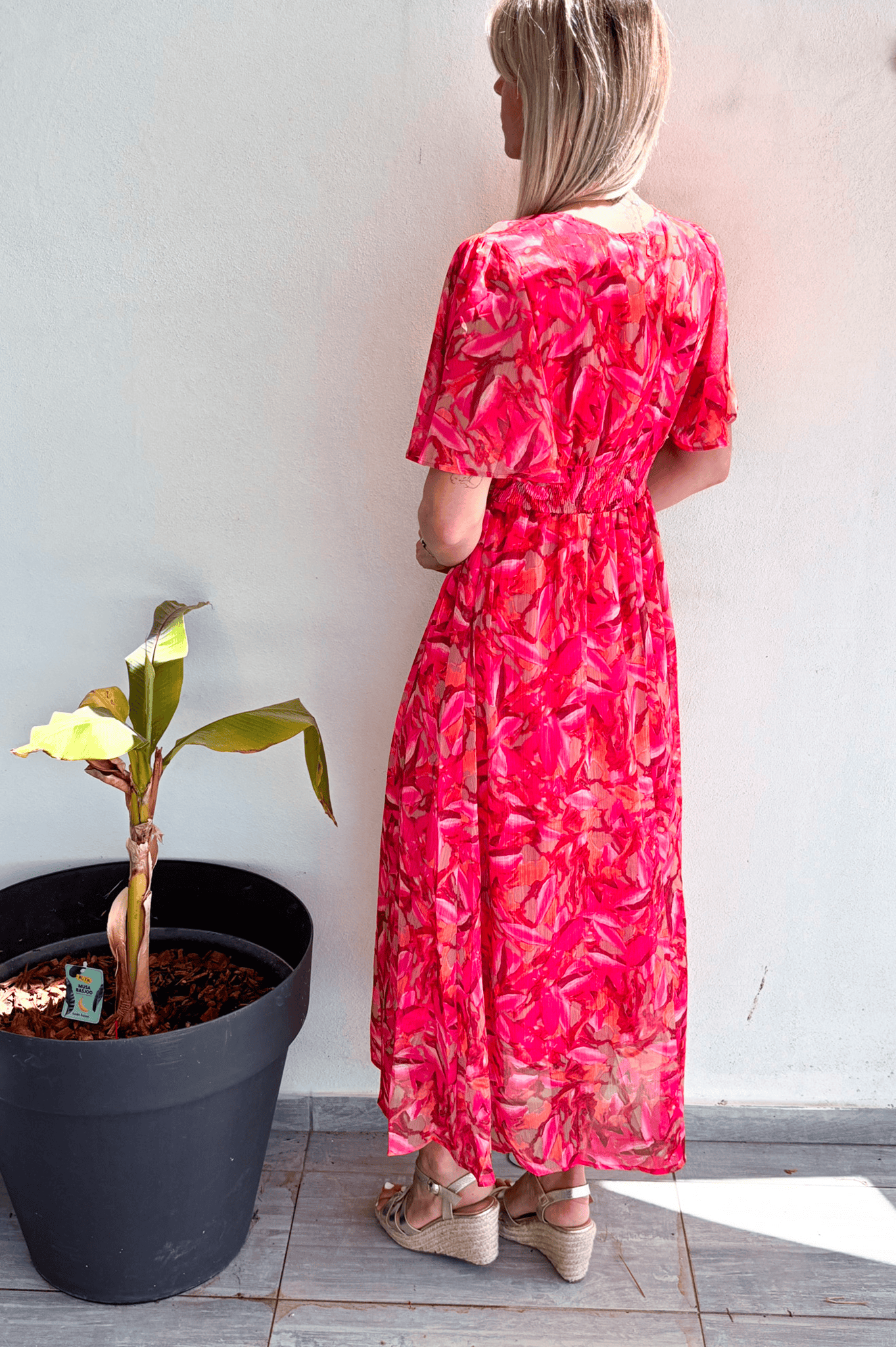 Robe longue rose fleuri