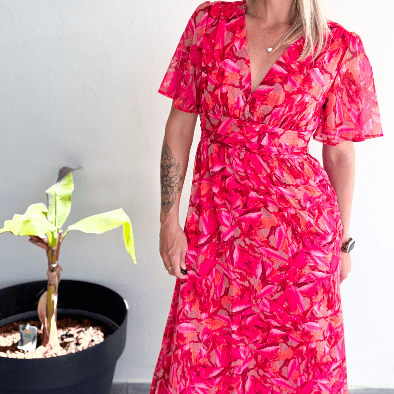 Robe longue rose fleuri