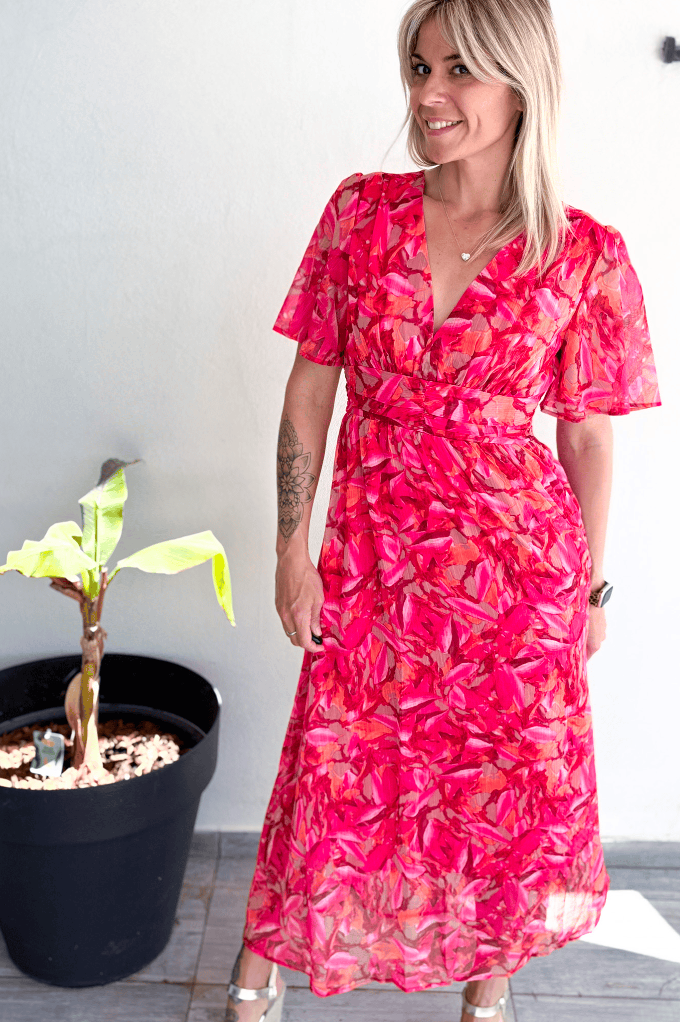 Robe longue rose fleuri