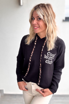 Sweat à Capuche Noir "Cool Mom Club" - Cordon Léopard