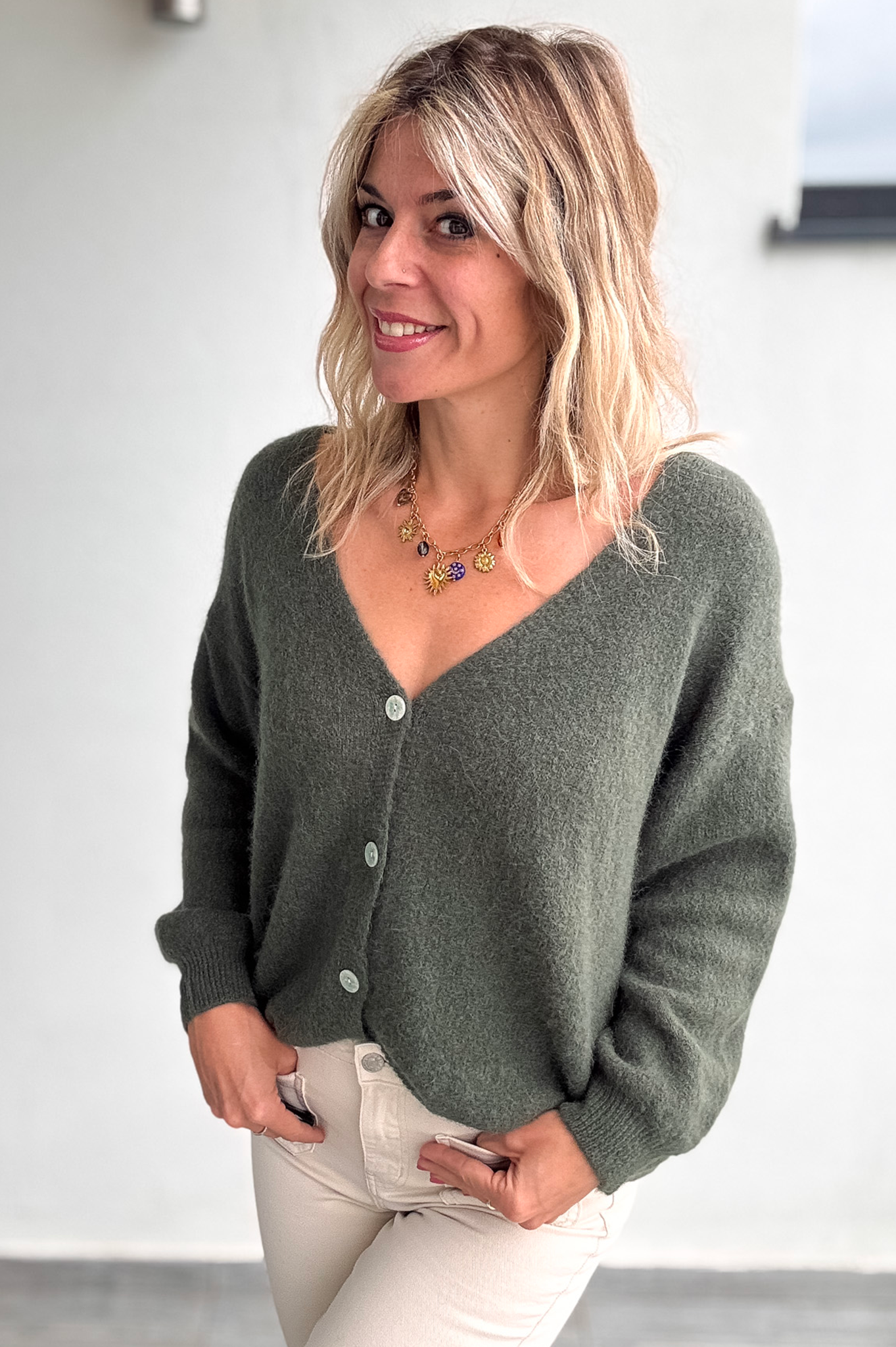 Le Gilet "Cocon" Baby Alpaga - Kaki la boutique de lydie