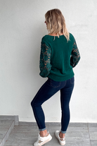 Pull en Maille Douce Vert Sapin - Manches en Dentelle