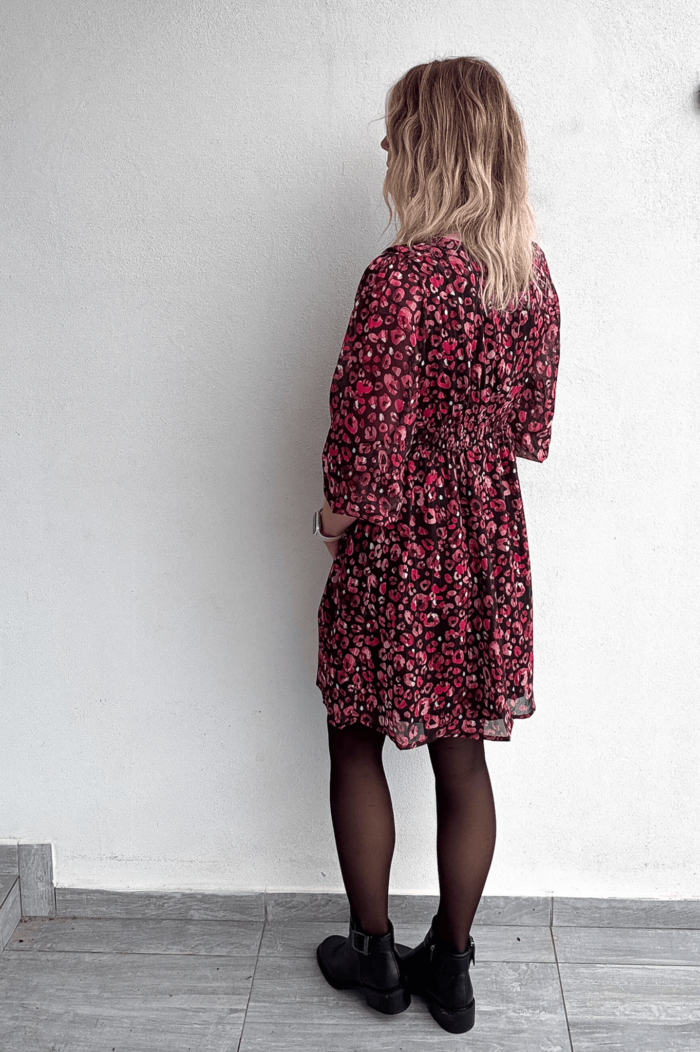 Robe Courte Cache-Cœur Imprimée - Léopard Rose & Noir