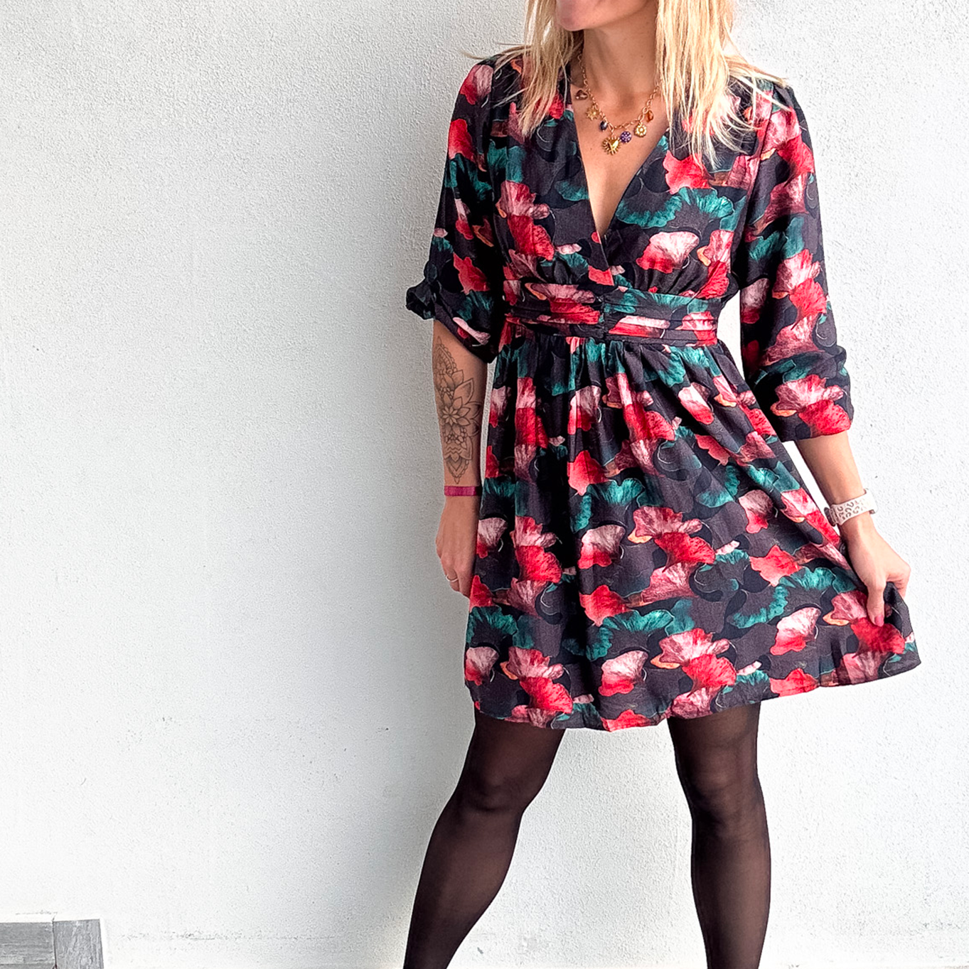 robe hiver femme grise fleuri